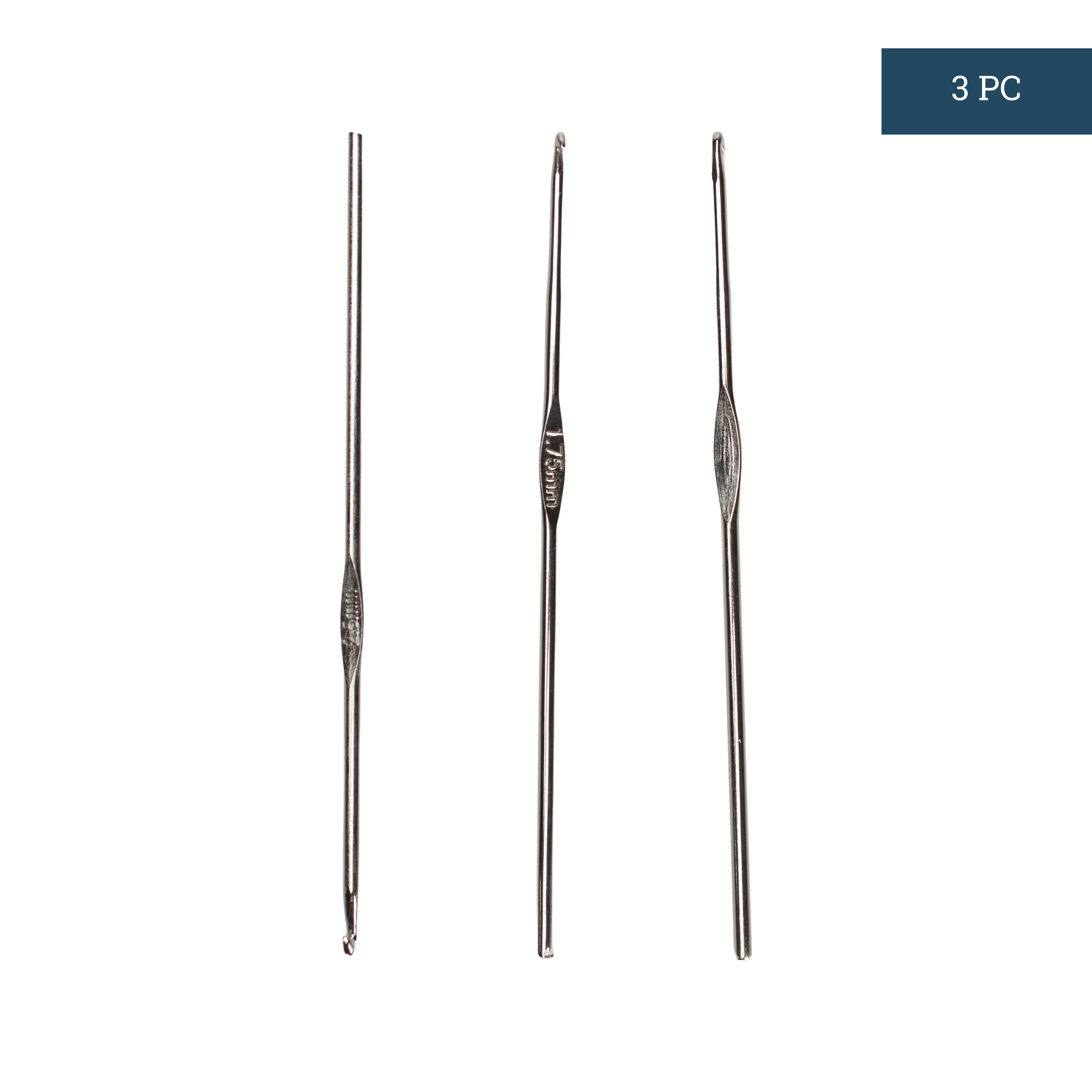 Crochet Hook Steel 1.75, 2, 2.5mm Silver 3pc Blister