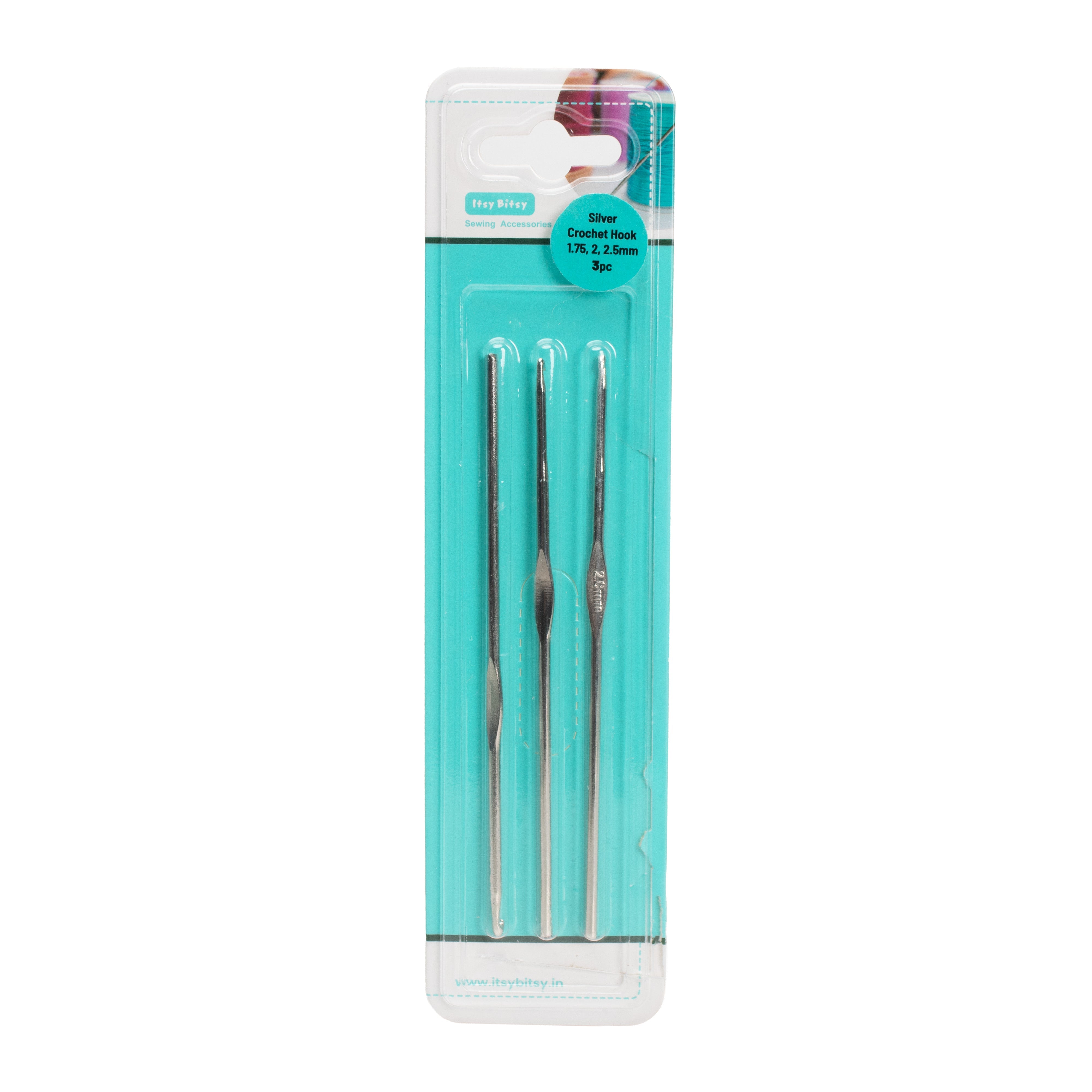 Crochet Hook Steel 1.75, 2, 2.5mm Silver 3pc Blister