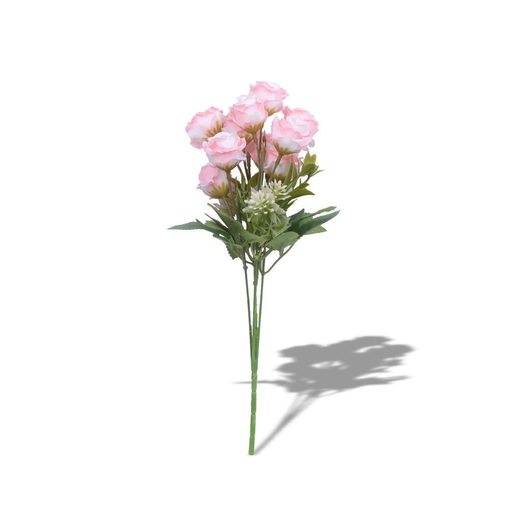 Artificial Flower Button Rose Bunch Pink and White 12inch 1Sprig