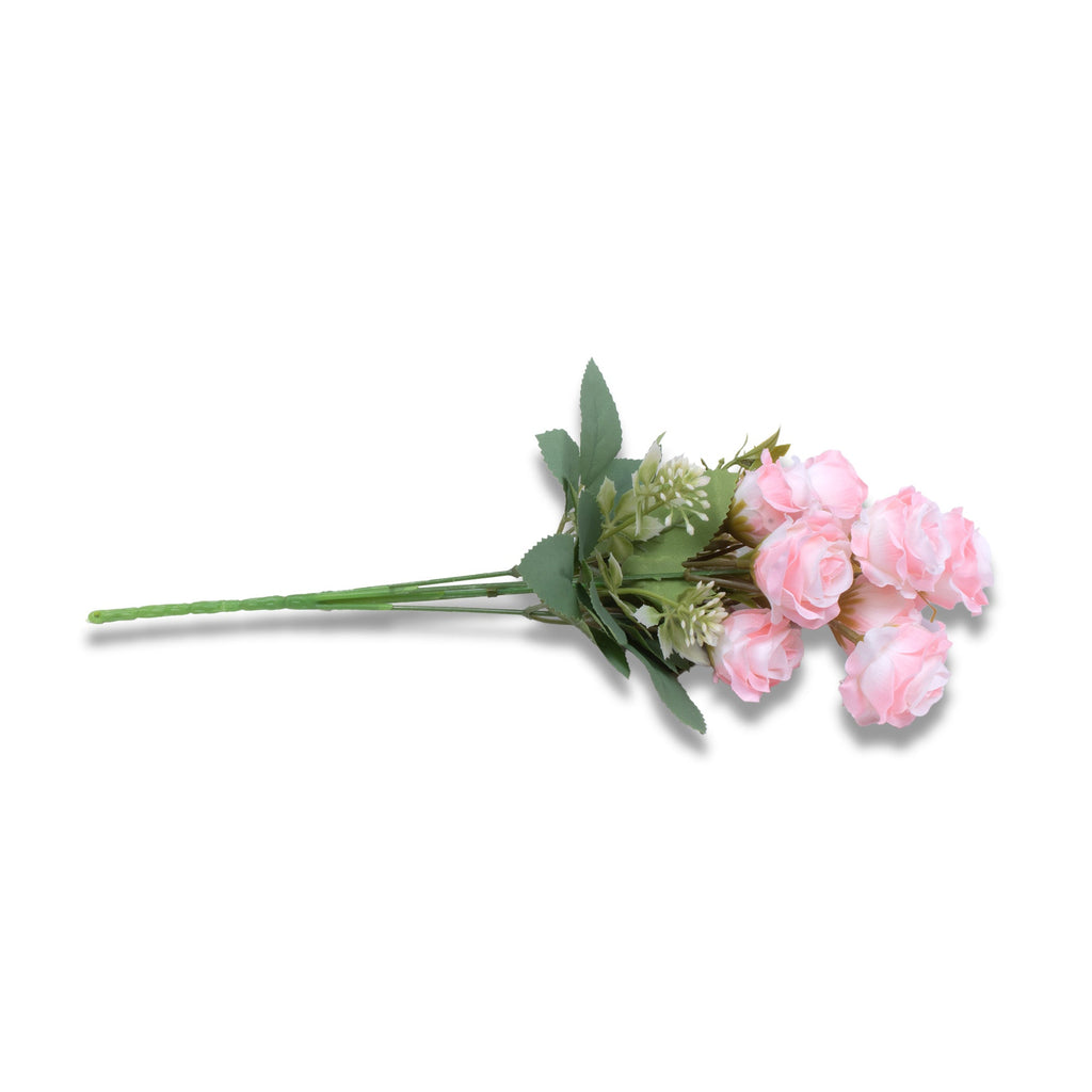 Artificial Flower Button Rose Bunch Pink and White 12inch 1Sprig