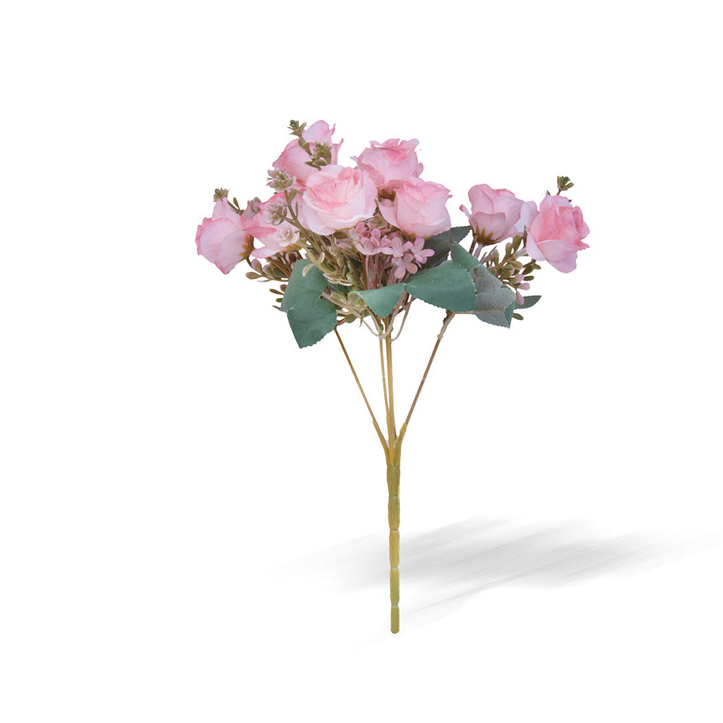 Artificial Flower Small Rose Bunch Light Pink 11inch 1Sprig