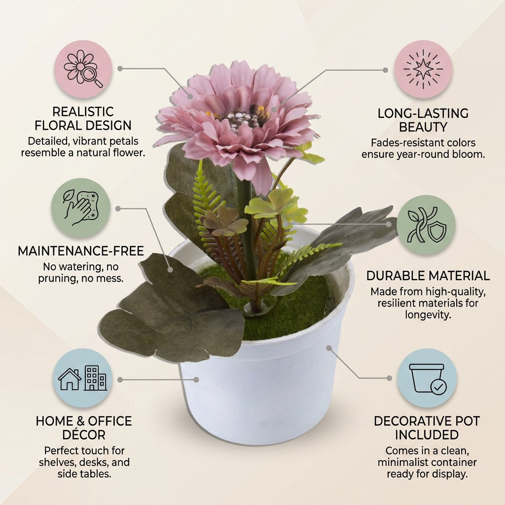Artificial Flower in Ceramic Pot Peony Dusty Lavender 6X4inch 1pc