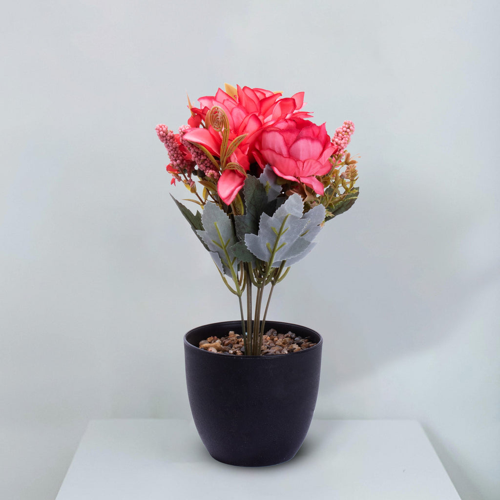 Artificial Flower in Pot Rose and Daisy Coral Pink 9.5X6.5inch 1pc