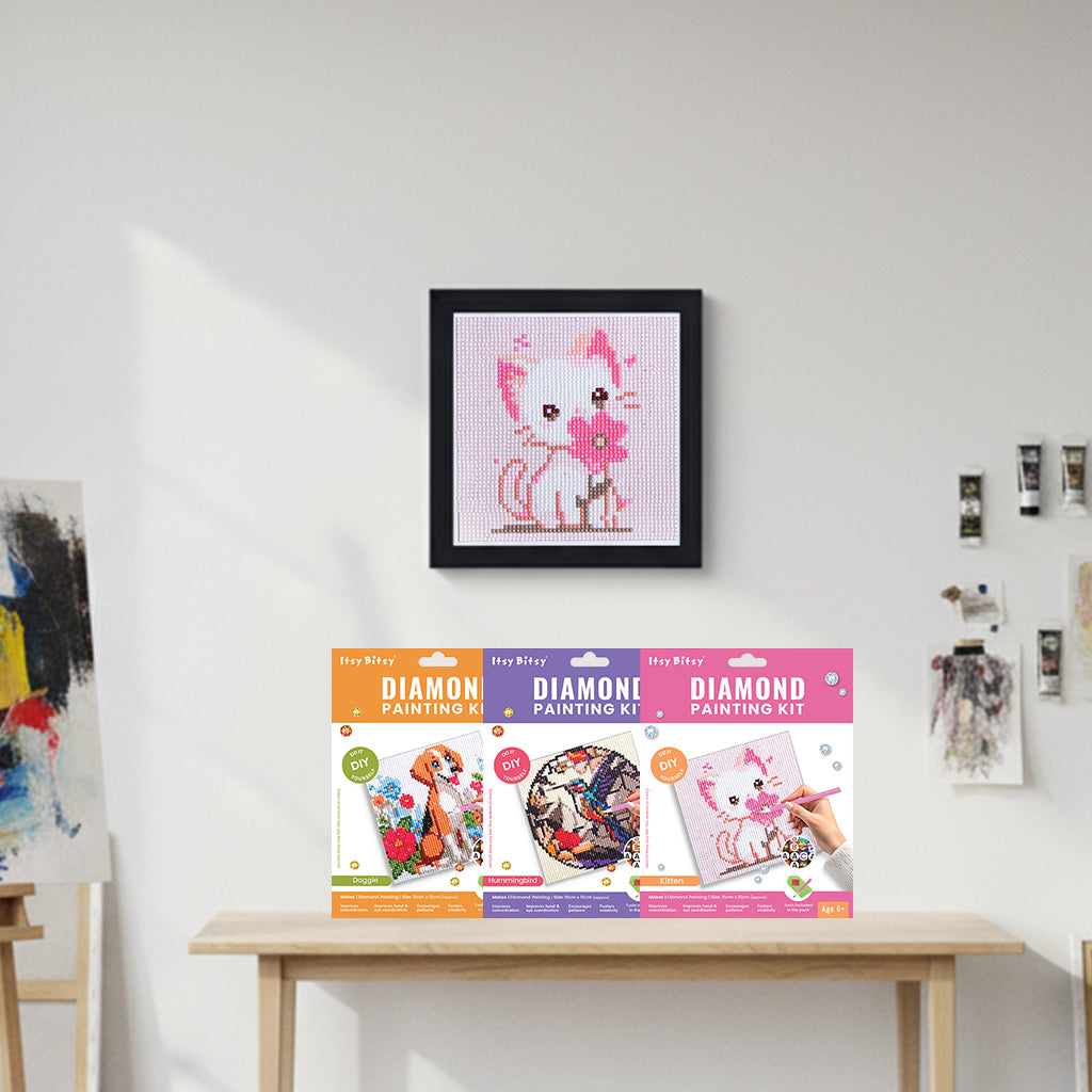 (15 x 15 cm) - 5D Diamond Painting - Cat  Matching Frame Combo