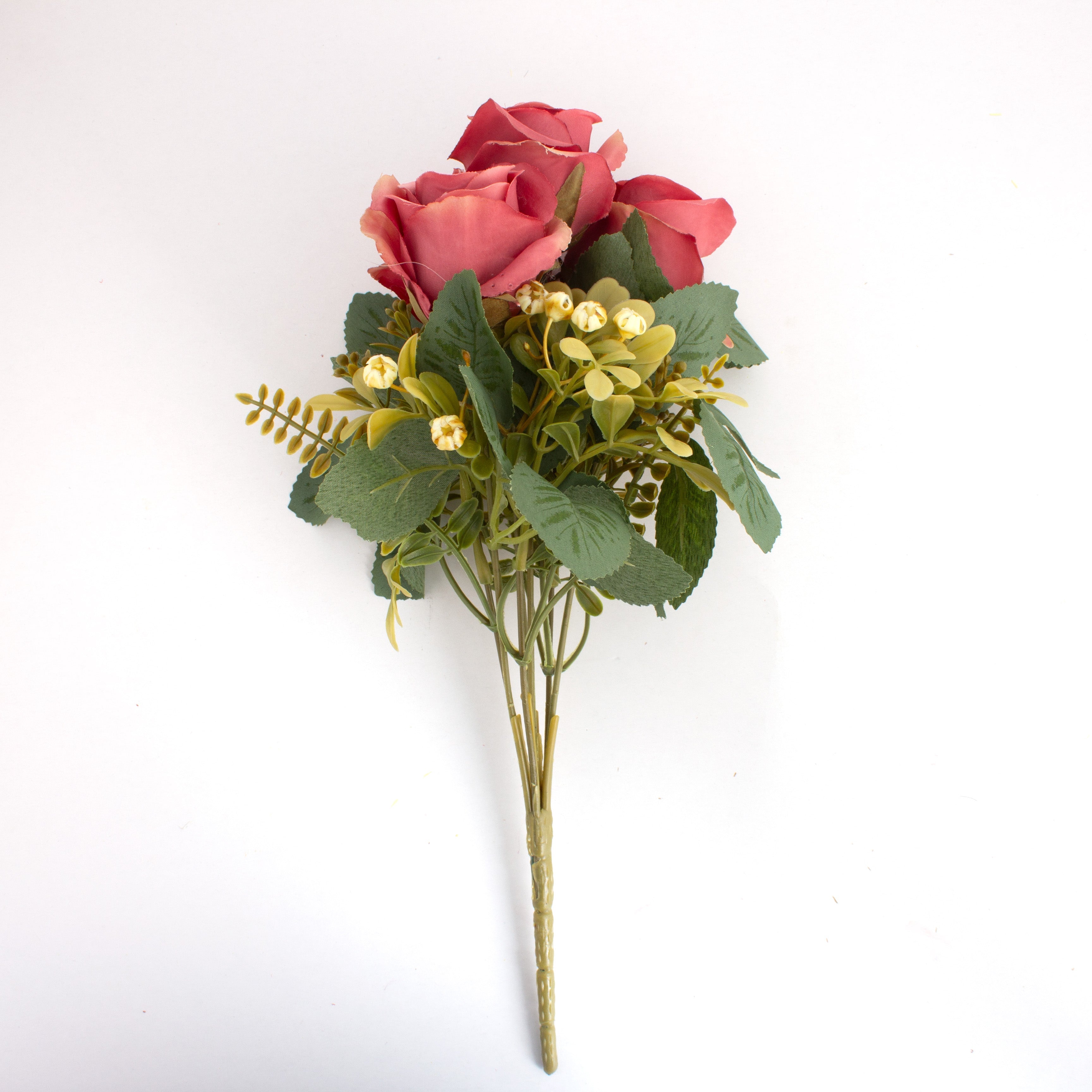 Artificial Rose Bunch 7 Flowers Coral Pink 32cm