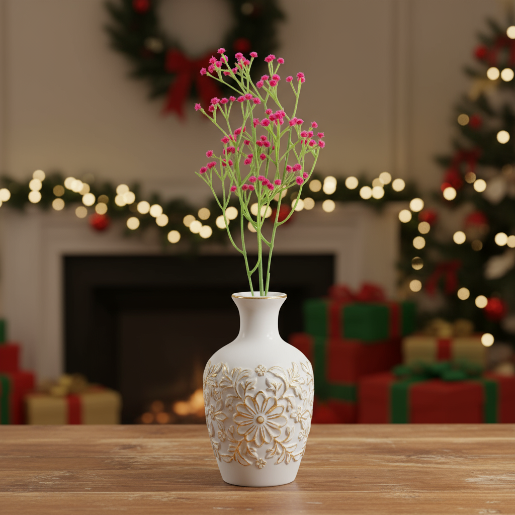 Artificial Flower Baby's Breath Silk Red Rose 4 Branches 65cm1 Bunch