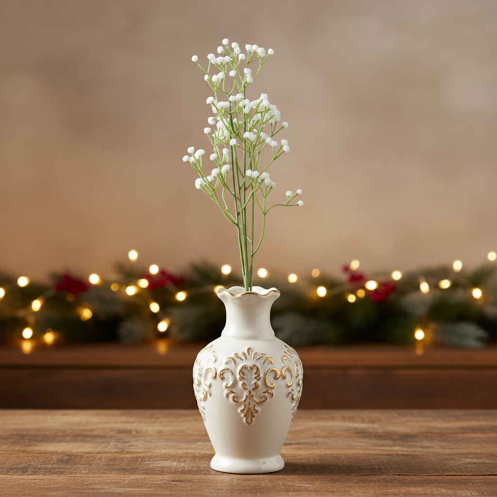 Artificial Flower Baby's Breath Silk White 4 Branches 65cm 1 Bunch