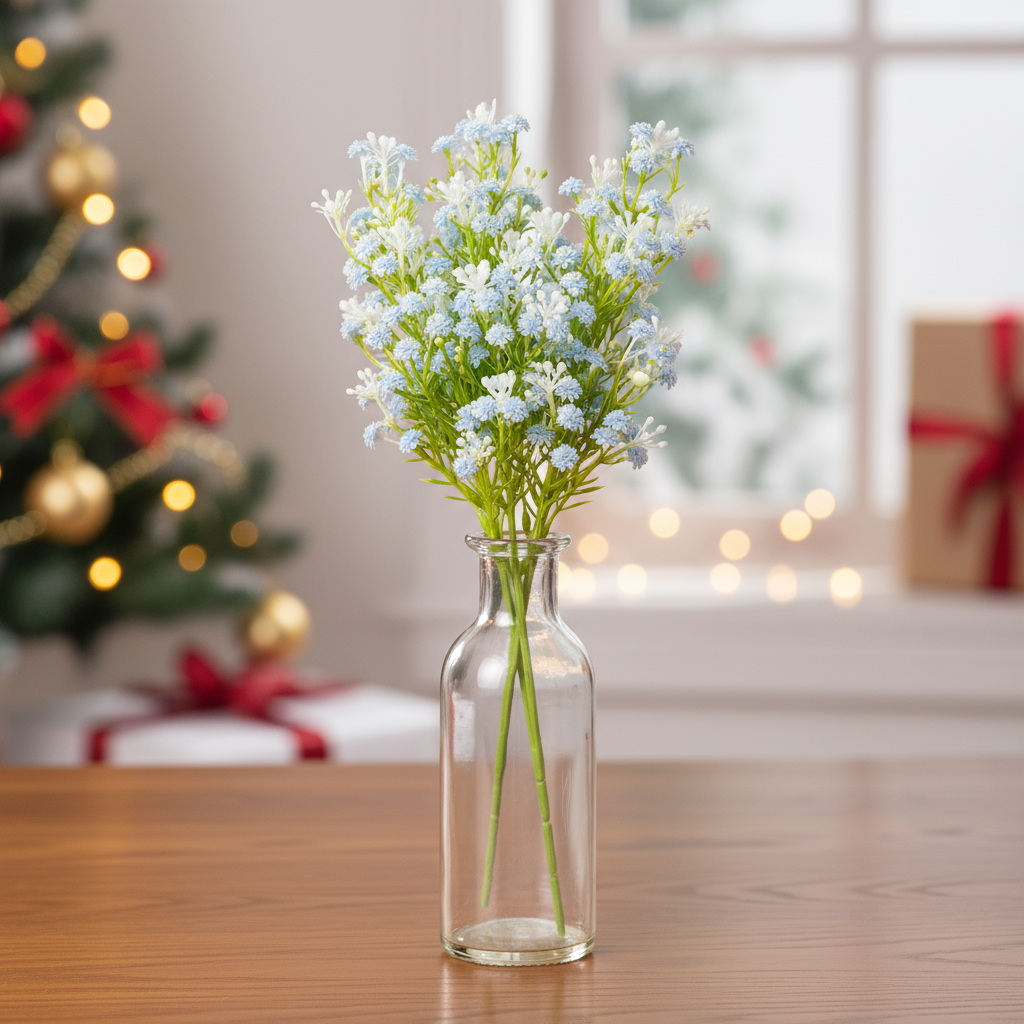 Artificial Flower Baby's Breath Silk Blue 5 Branches 26cm 1 Bunch