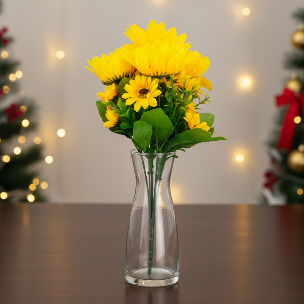 Artificial Sunflower Bunch with Leaves 30cm 1