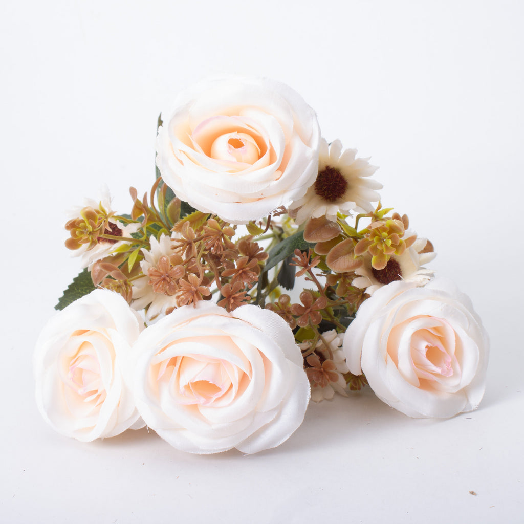 Artificial Flower Rose Bouquet 30 cm Off White 1 Bunch