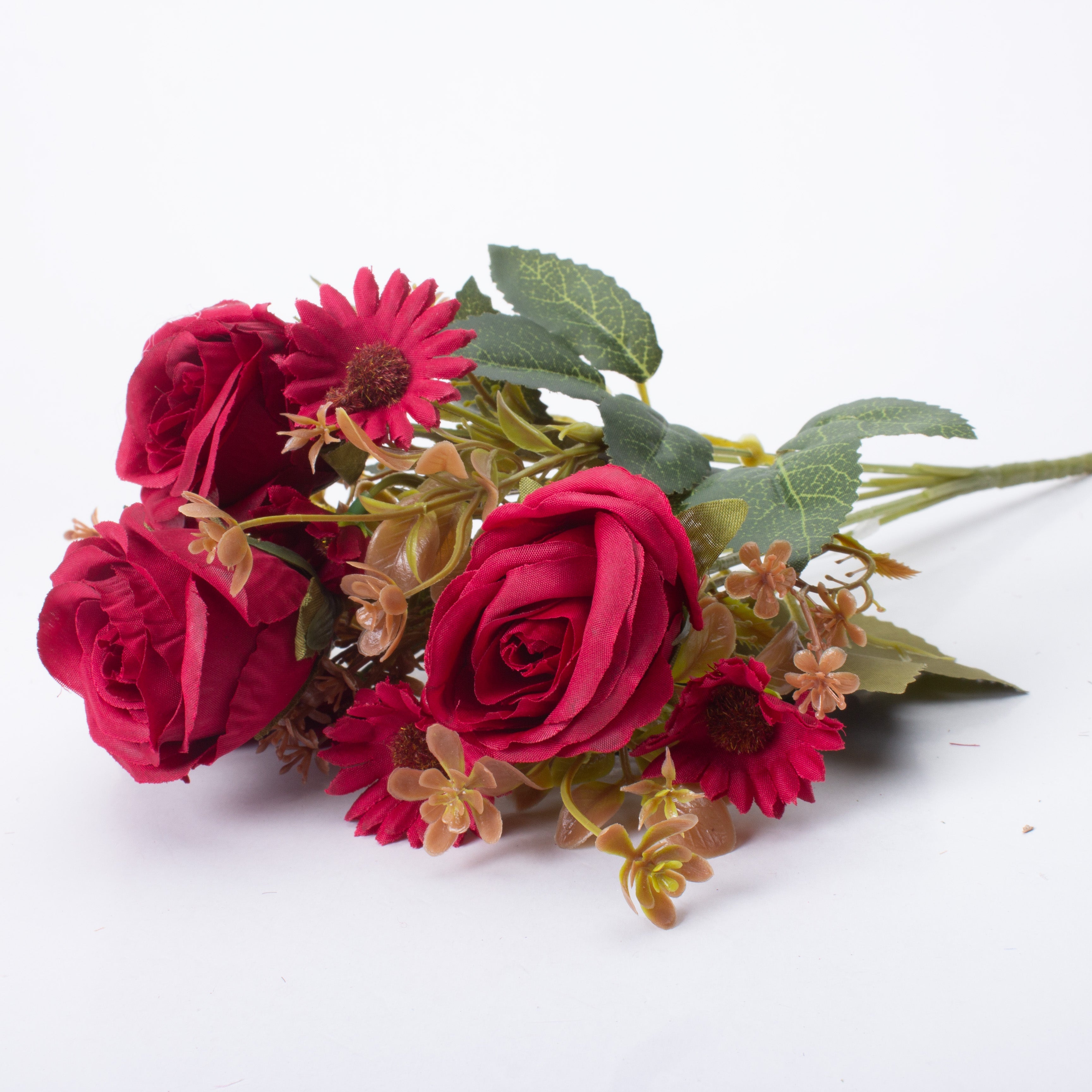 Artificial Flower Rose Bouquet 30cm Maroon 1 Bunch
