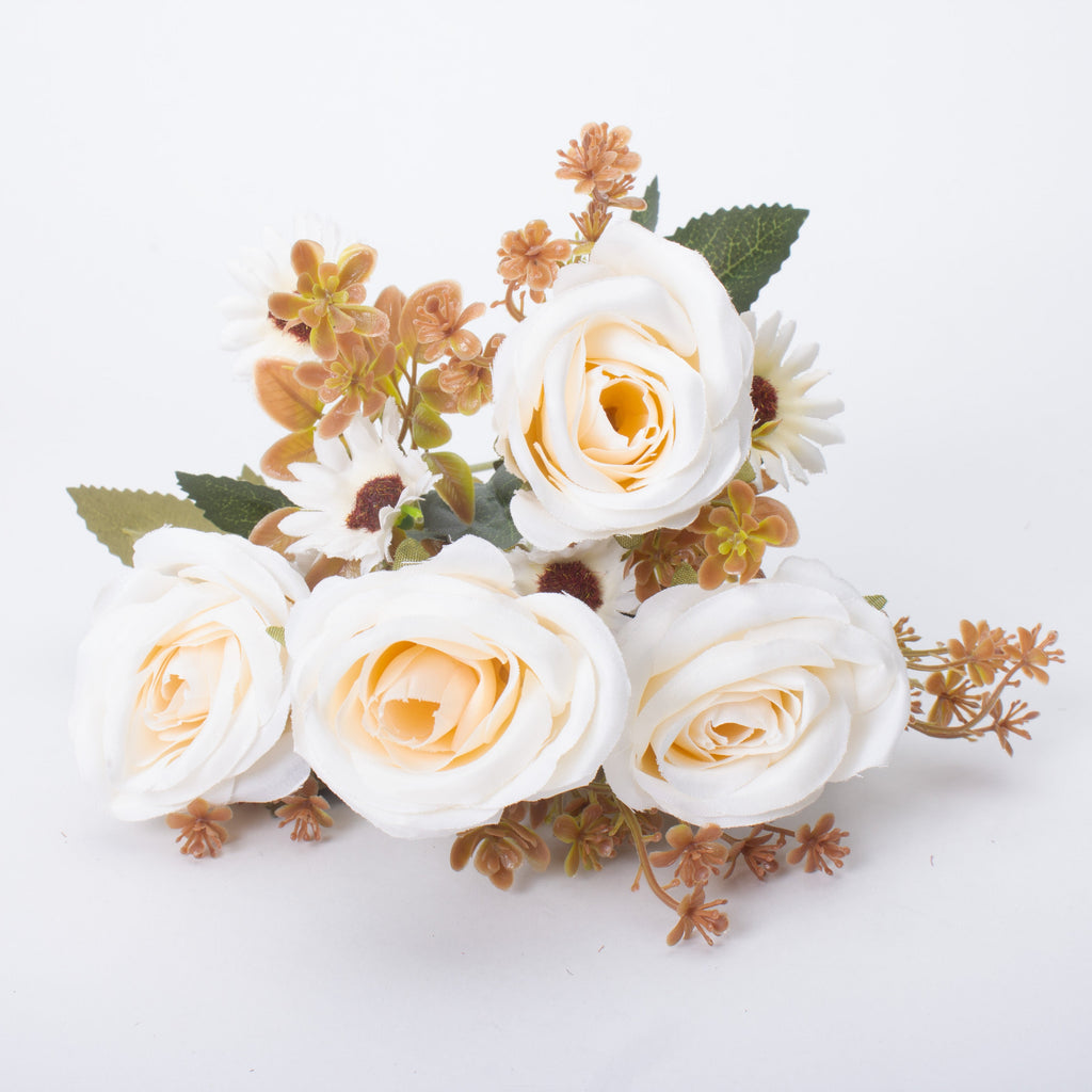 Artificial Flower Rose Bouquet 30cm white 1 Bunch