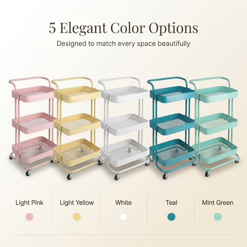 3-Layer Multipurpose Rolling Cart Light Pink 1pc