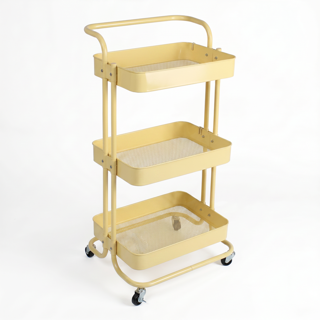 3-Layer Multipurpose Rolling Cart Light yellow 1pc
