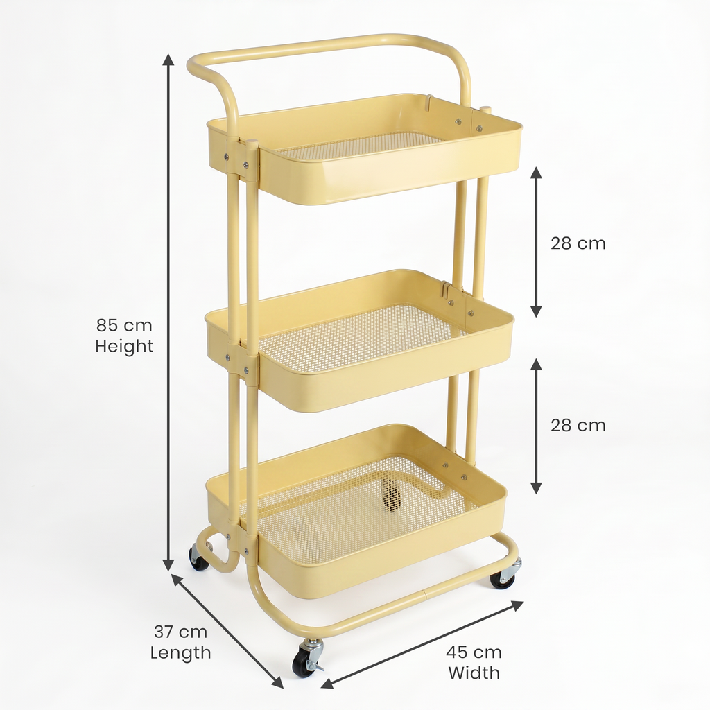 3-Layer Multipurpose Rolling Cart Light yellow 1pc