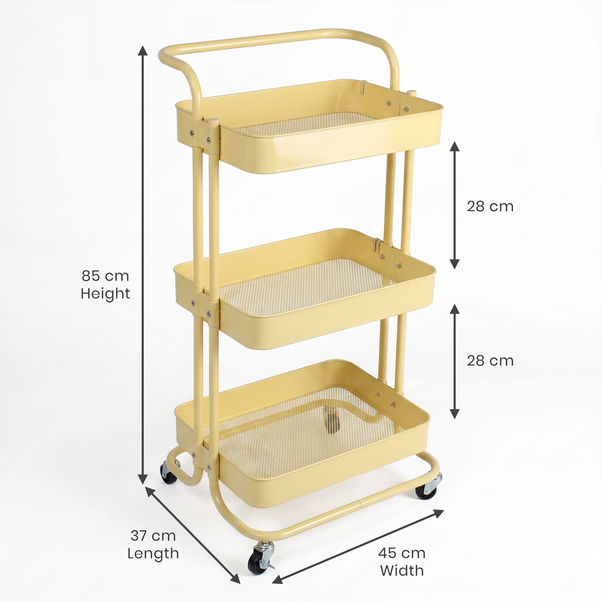 3-Layer Multipurpose Rolling Cart Light yellow 1pc