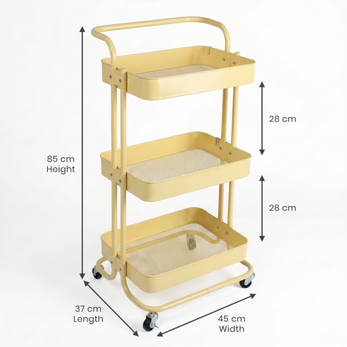 3-Layer Multipurpose Rolling Cart Light yellow 1pc