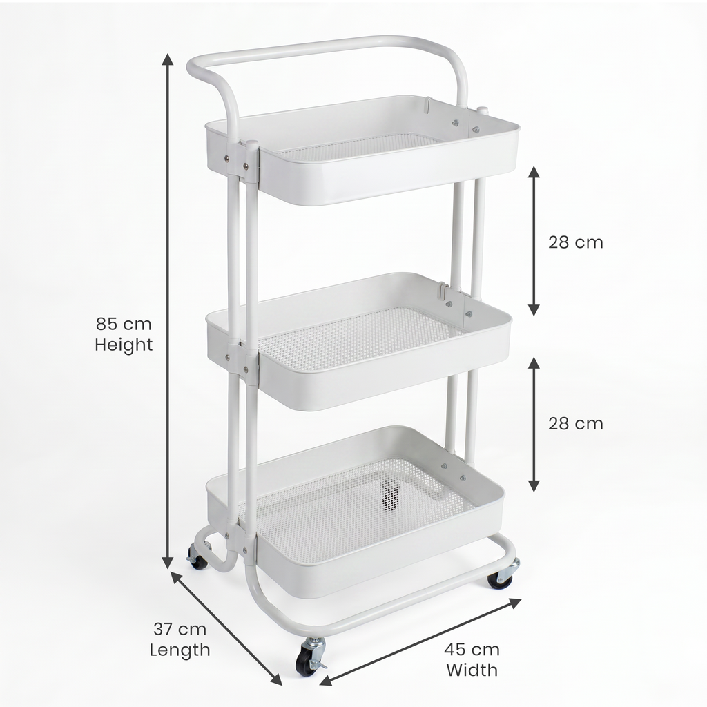 3-Layer Multipurpose Rolling Cart White 1pc