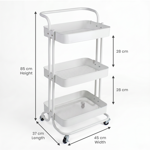 3-Layer Multipurpose Rolling Cart White 1pc