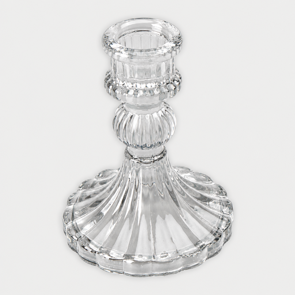 Crystal Striped Glass Candle Holder Classic Transparent 8 X 10.4cm 1pc