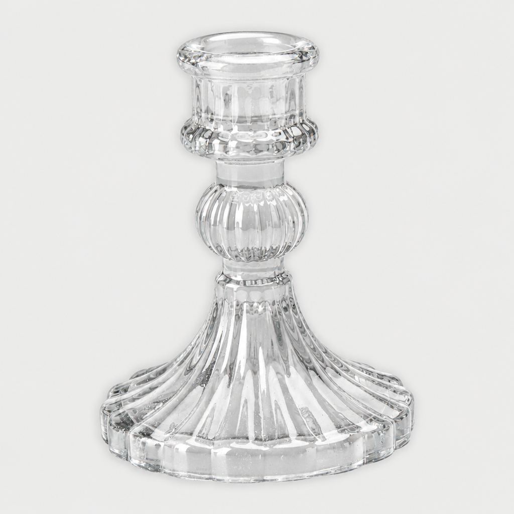 Crystal Striped Glass Candle Holder Classic Transparent 8 X 10.4cm 1pc