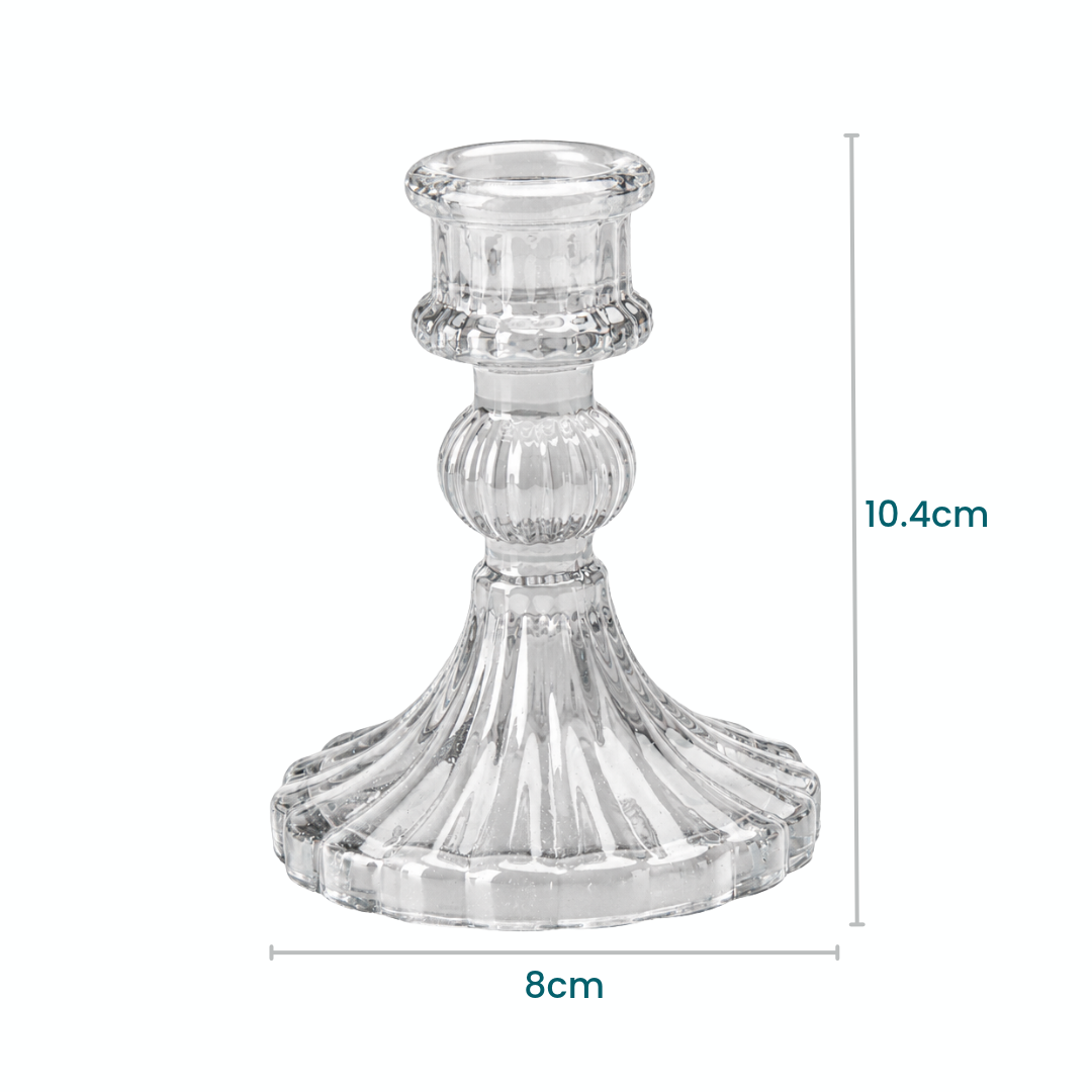 Crystal Striped Glass Candle Holder Classic Transparent 8 X 10.4cm 1pc