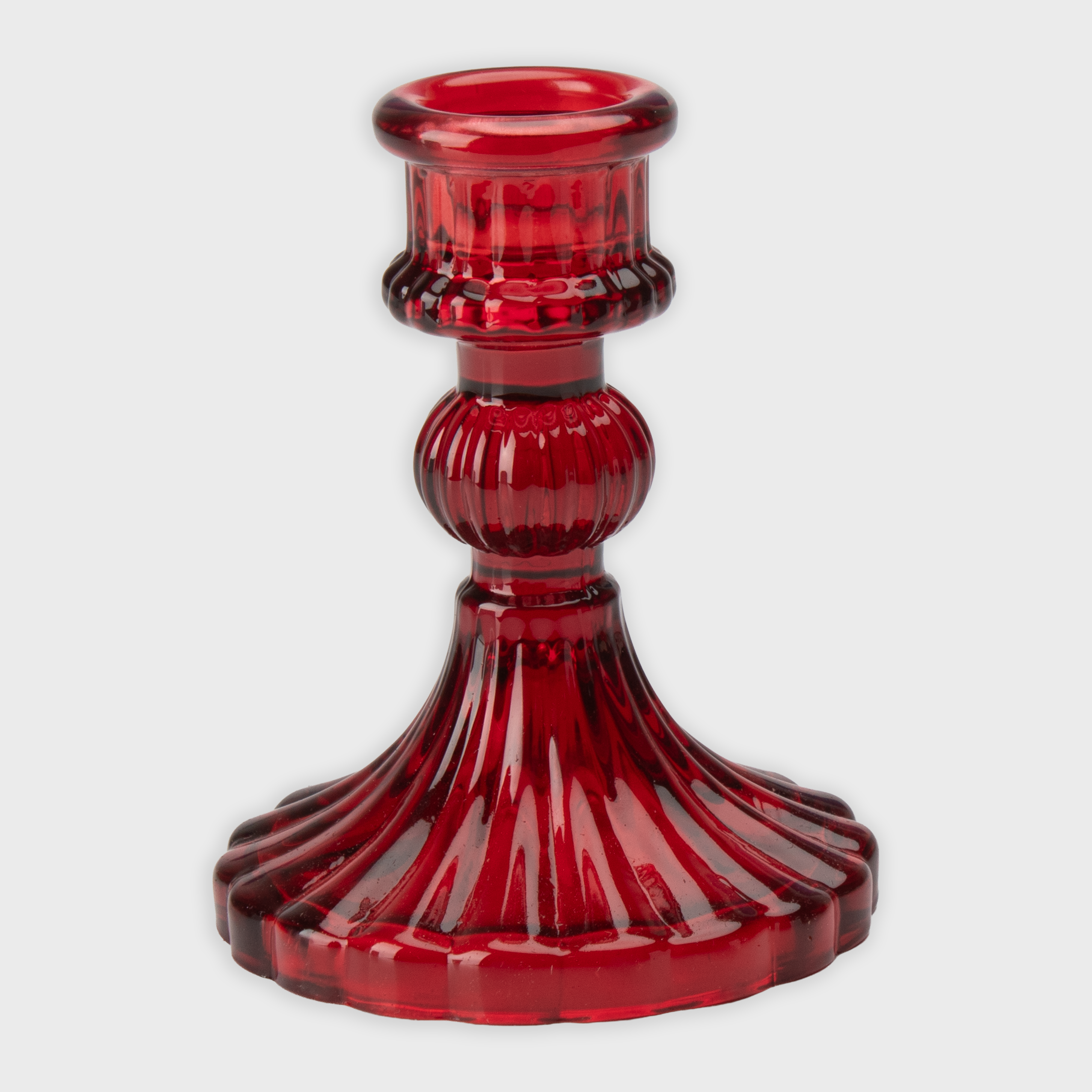 Crystal Striped Glass Candle Holder Classic Red 8 X 10.4cm 1pc