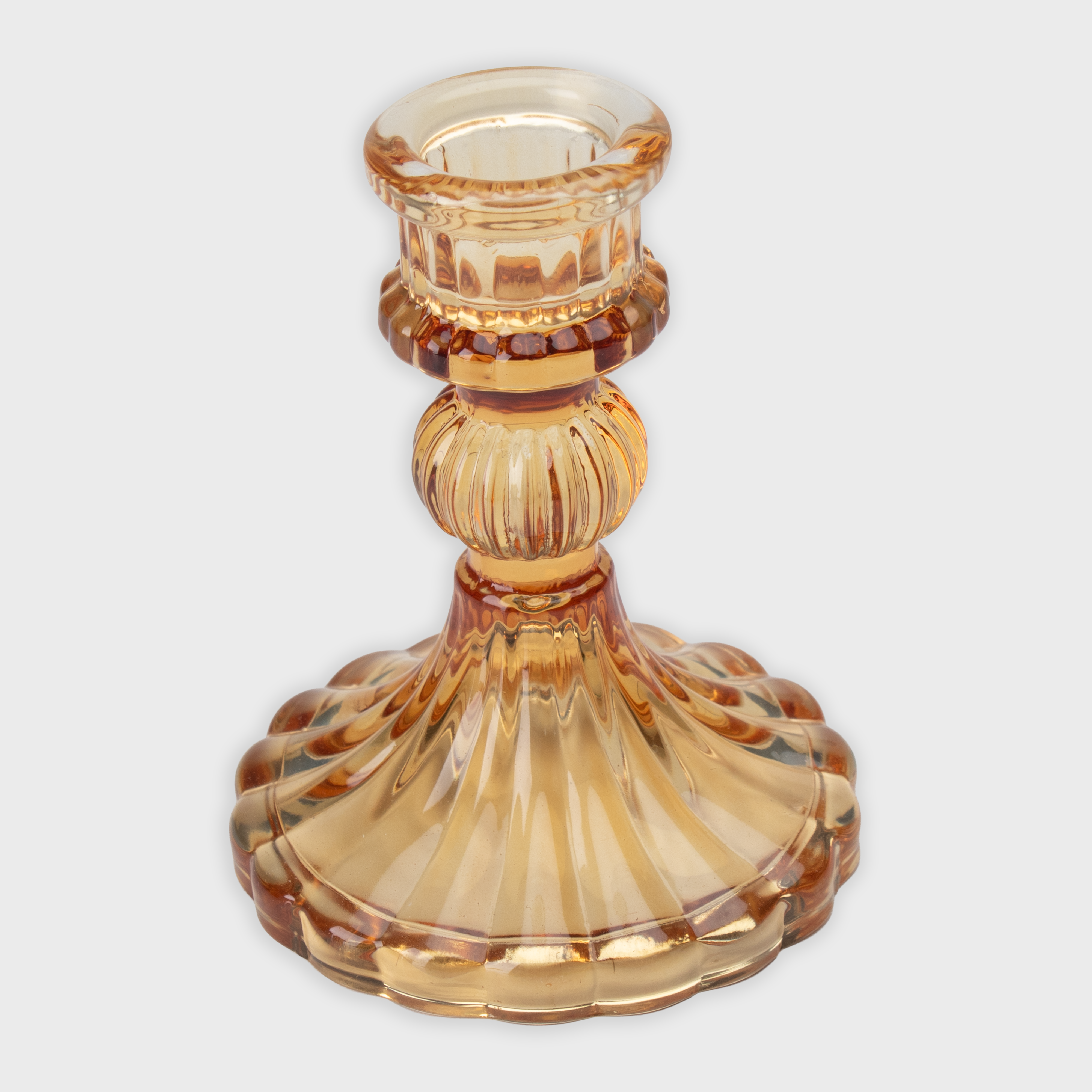 Crystal Striped Glass Candle Holder Classic Amber 8 X 10.4cm 1pc
