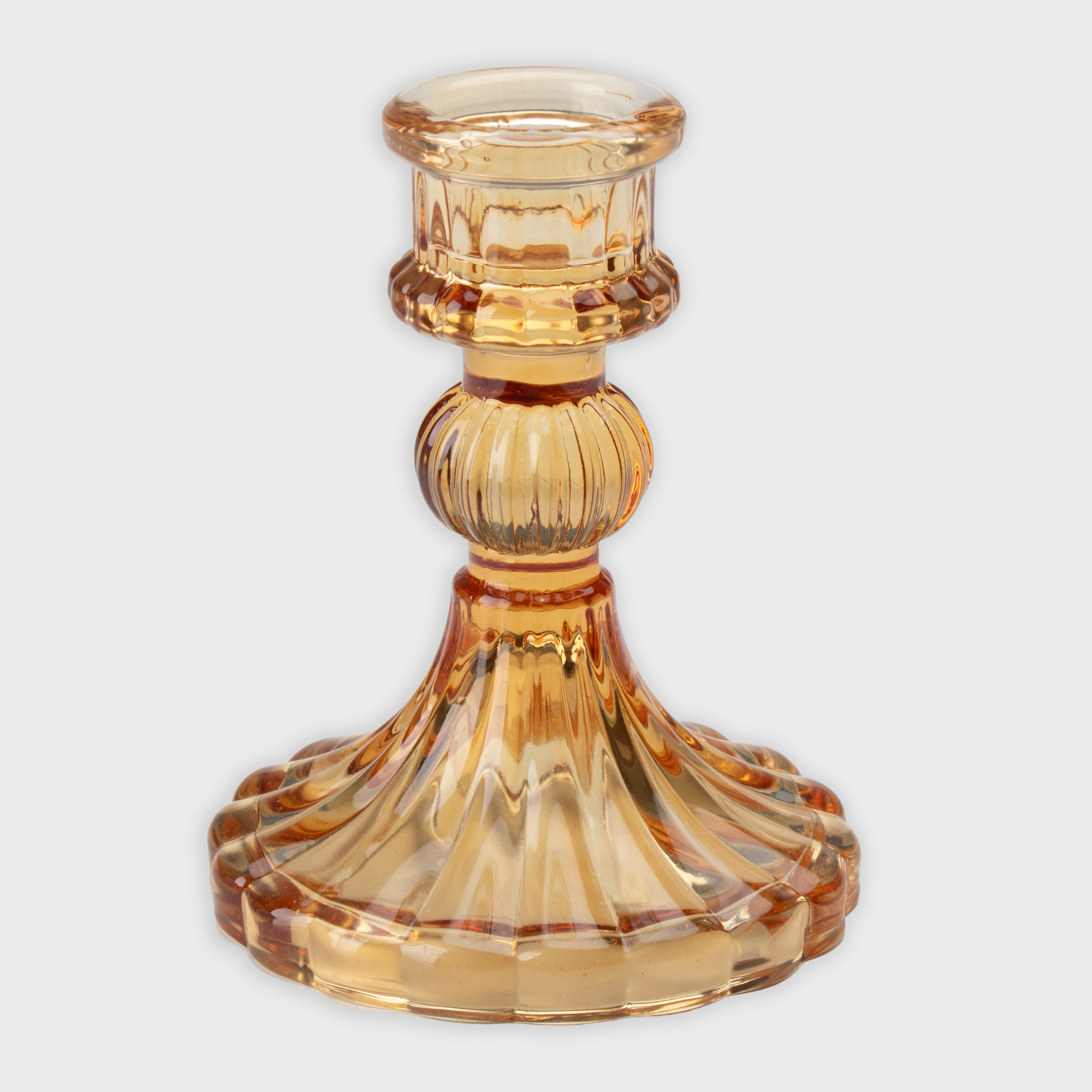 Crystal Striped Glass Candle Holder Classic Amber 8 X 10.4cm 1pc