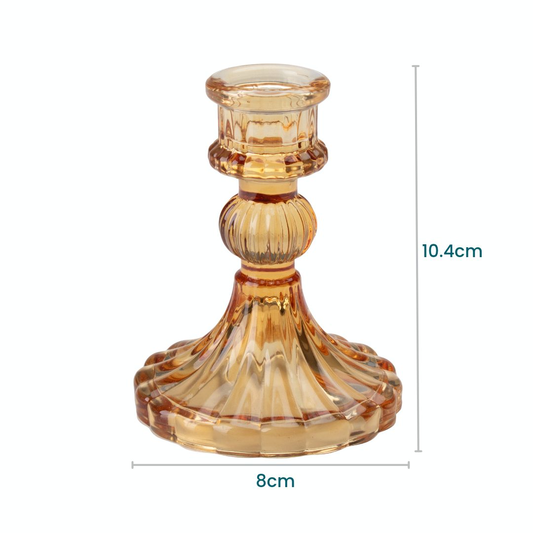 Crystal Striped Glass Candle Holder Classic Amber 8 X 10.4cm 1pc