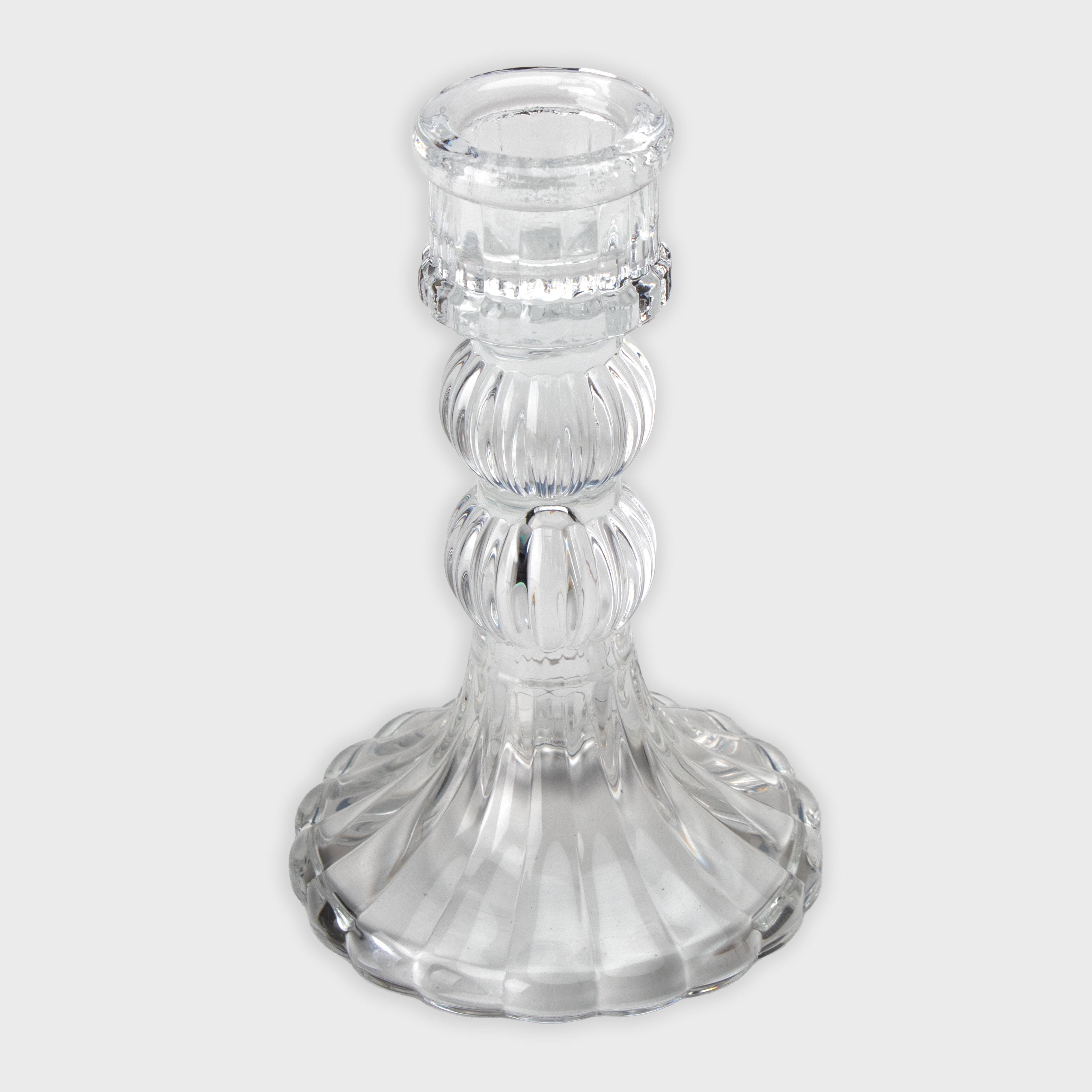 Crystal Striped Glass Candle Holder Double Ring Transparent 12.7 X 8cm 1pc