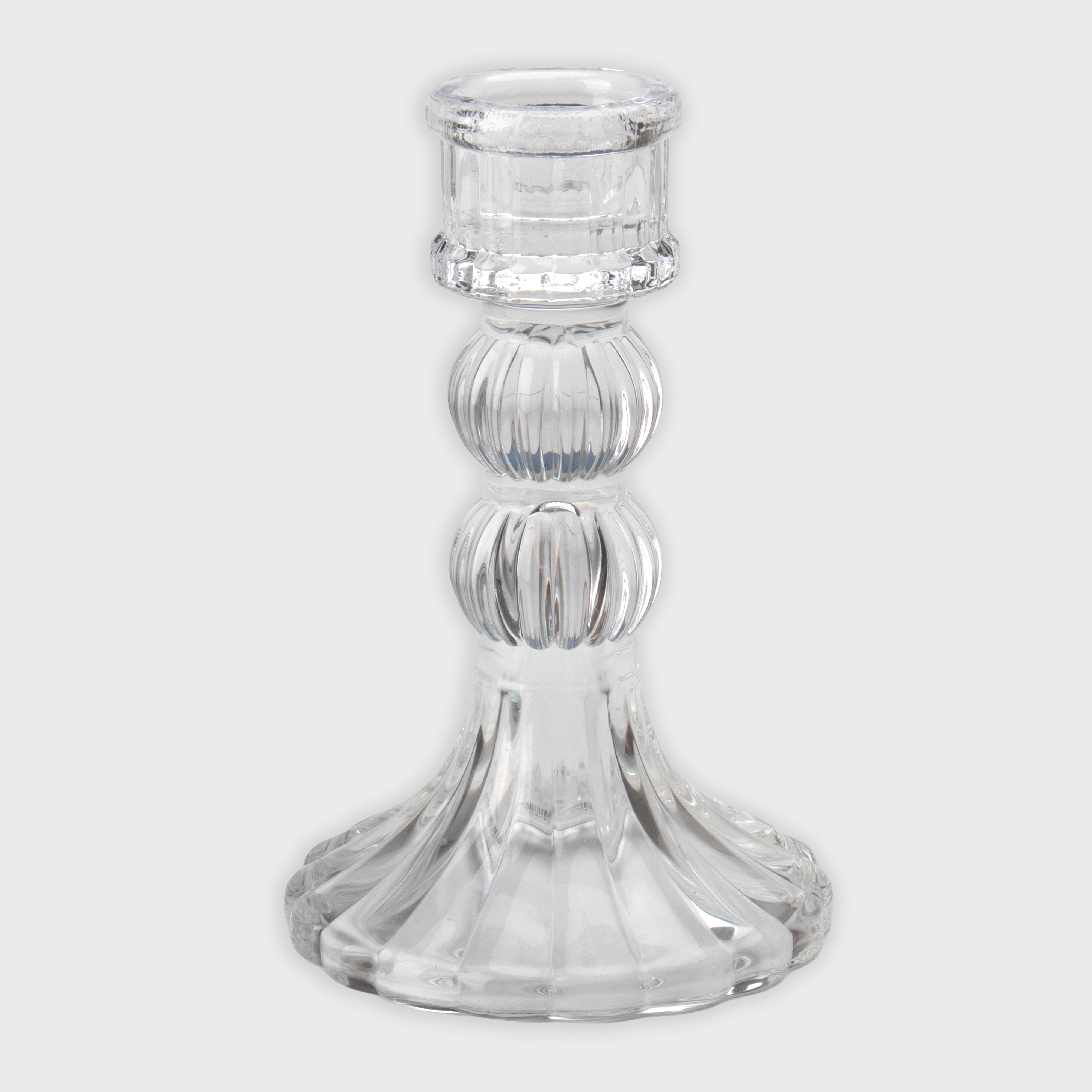 Crystal Striped Glass Candle Holder Double Ring Transparent 12.7 X 8cm 1pc