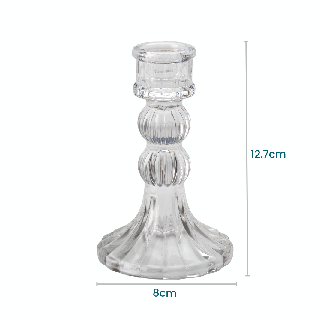 Crystal Striped Glass Candle Holder Double Ring Transparent 12.7 X 8cm 1pc