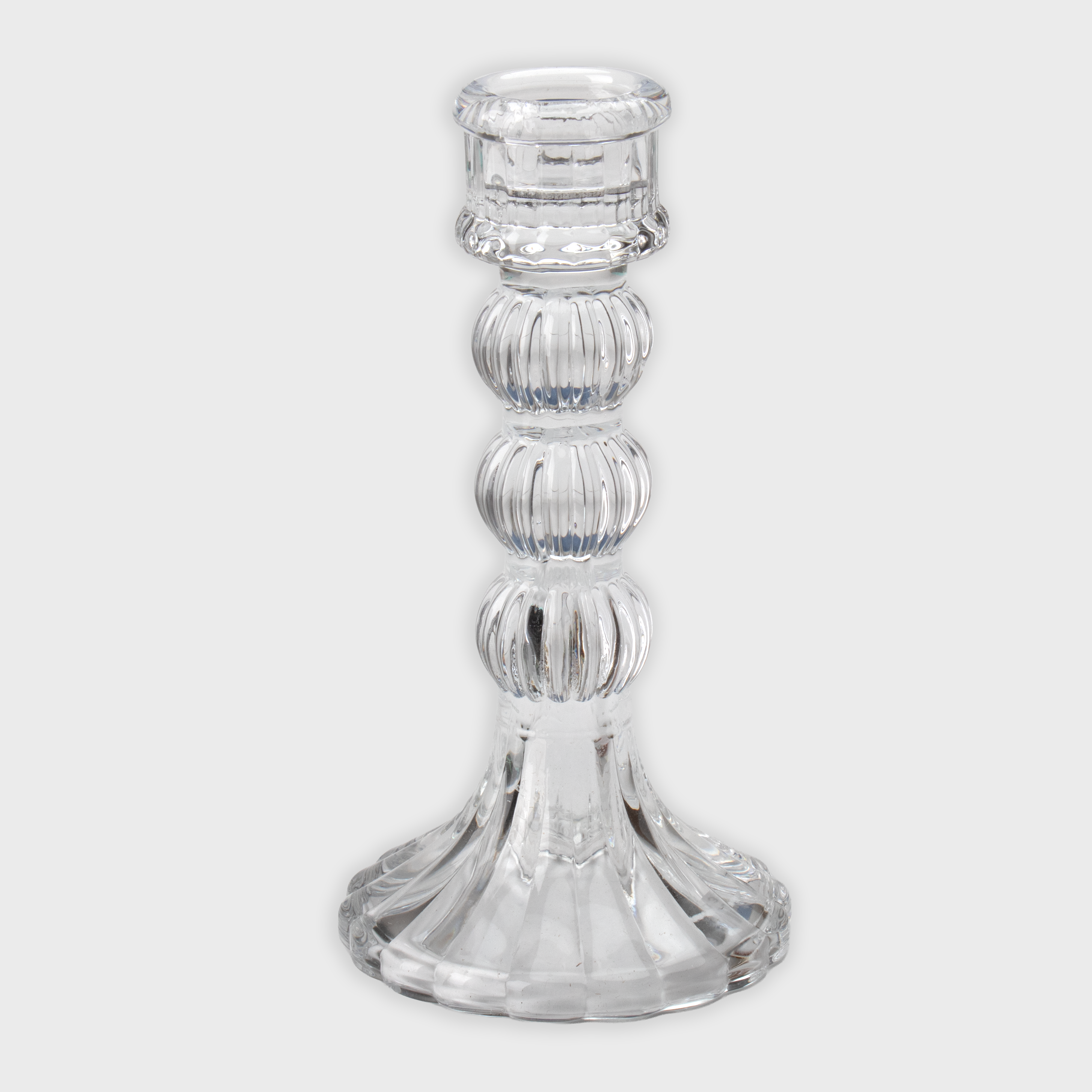 Crystal Striped Glass Candle Holder Triple Ring Transparent 15 X 8cm 1pc