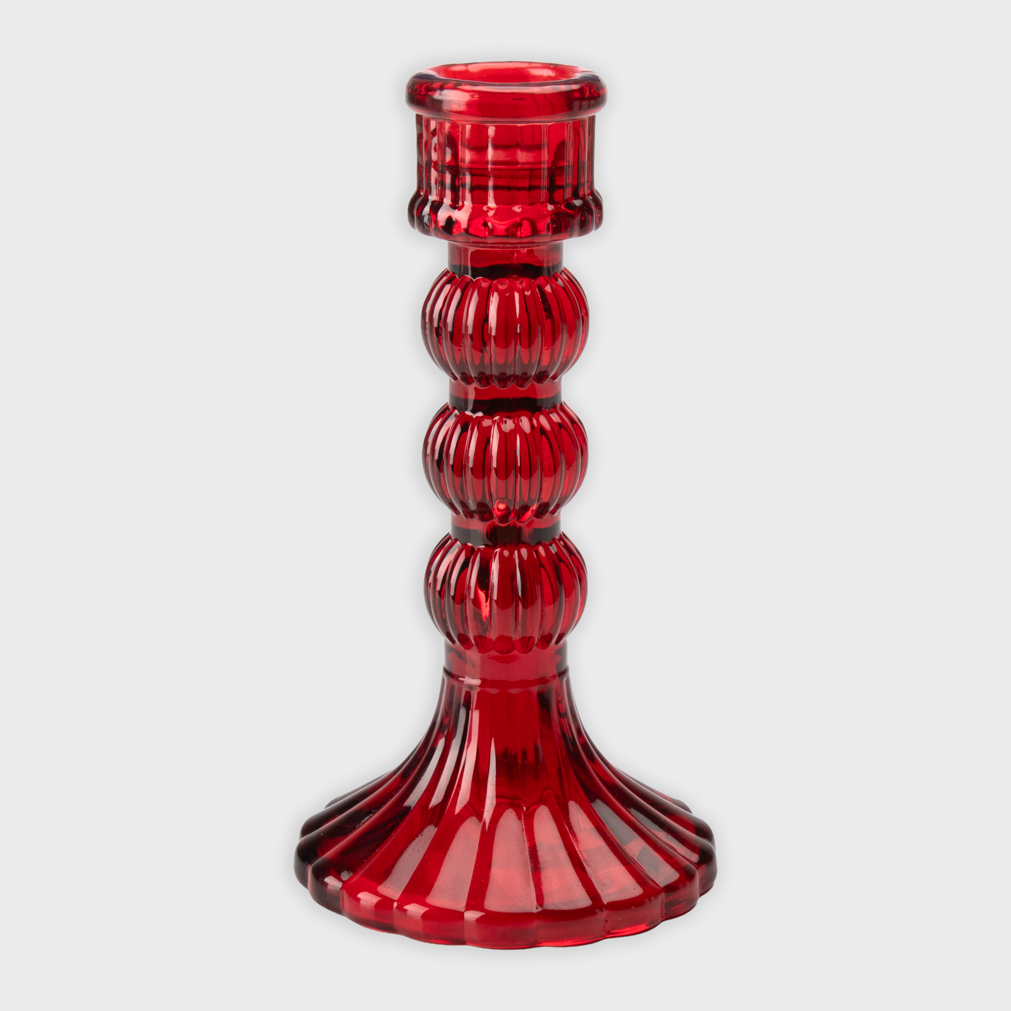 Crystal Striped Glass Candle Holder Triple Ring Red 15 X 8cm 1pc