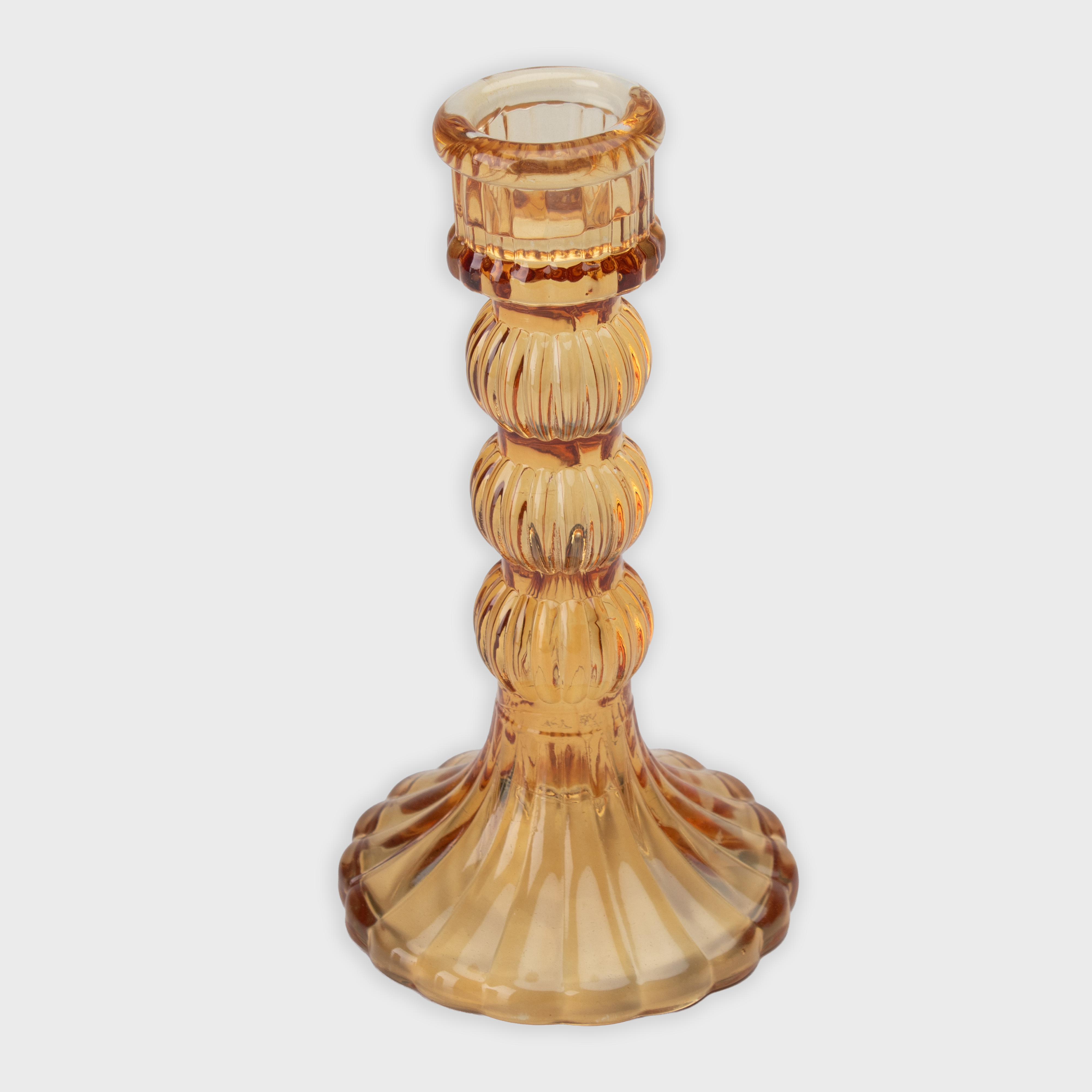 Crystal Striped Glass Candle Holder Triple Ring Amber 15 X 8cm 1pc