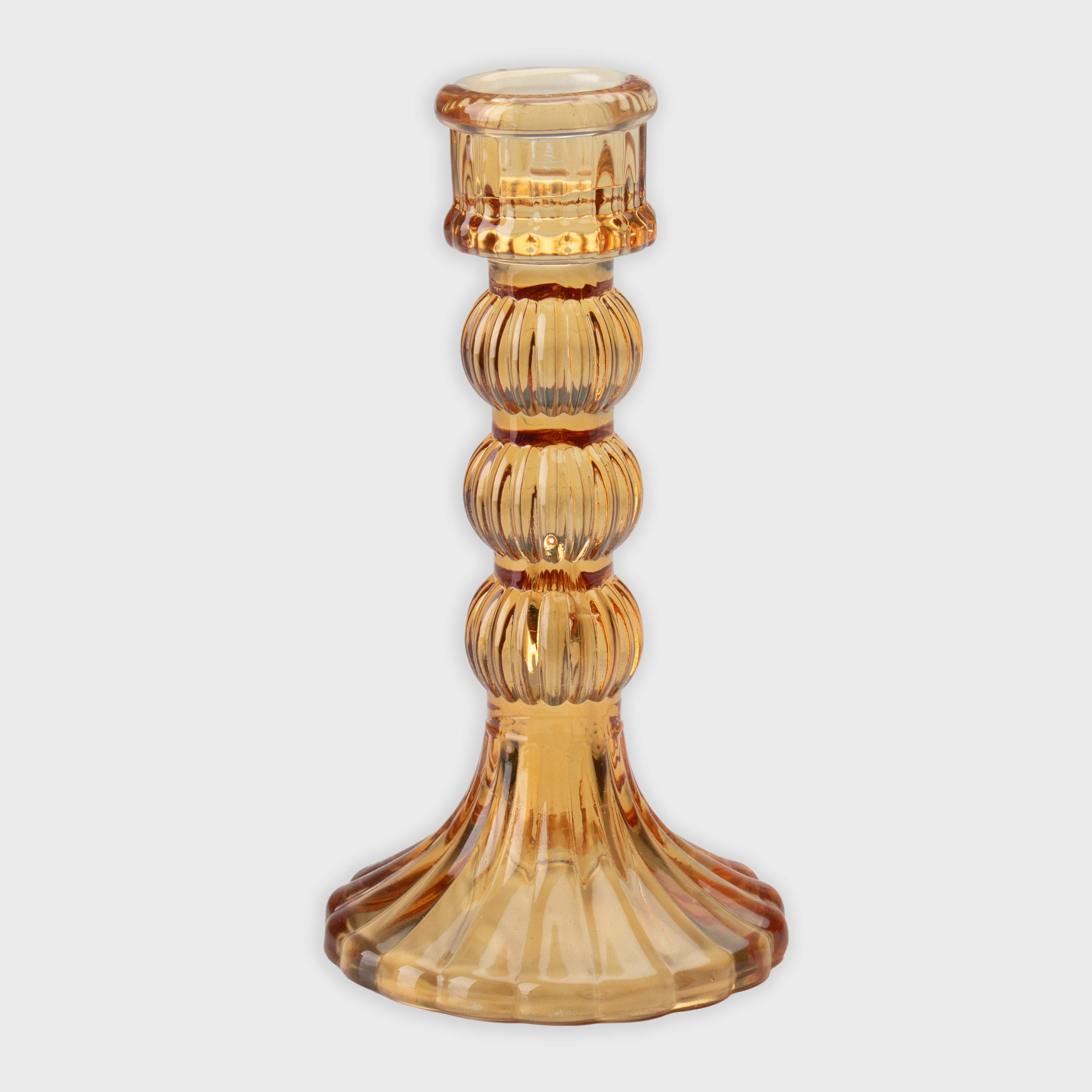 Crystal Striped Glass Candle Holder Triple Ring Amber 15 X 8cm 1pc