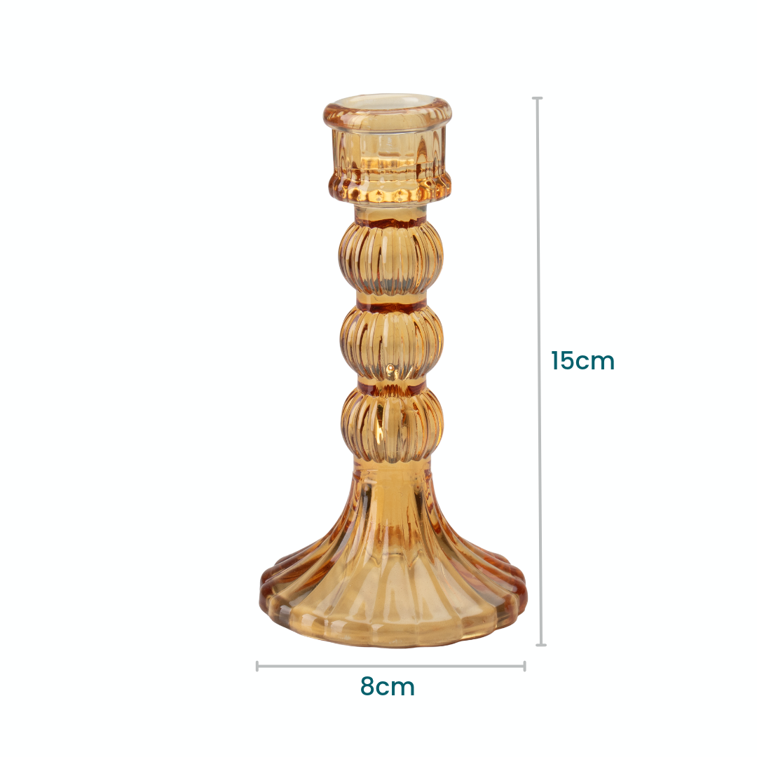 Crystal Striped Glass Candle Holder Triple Ring Amber 15 X 8cm 1pc
