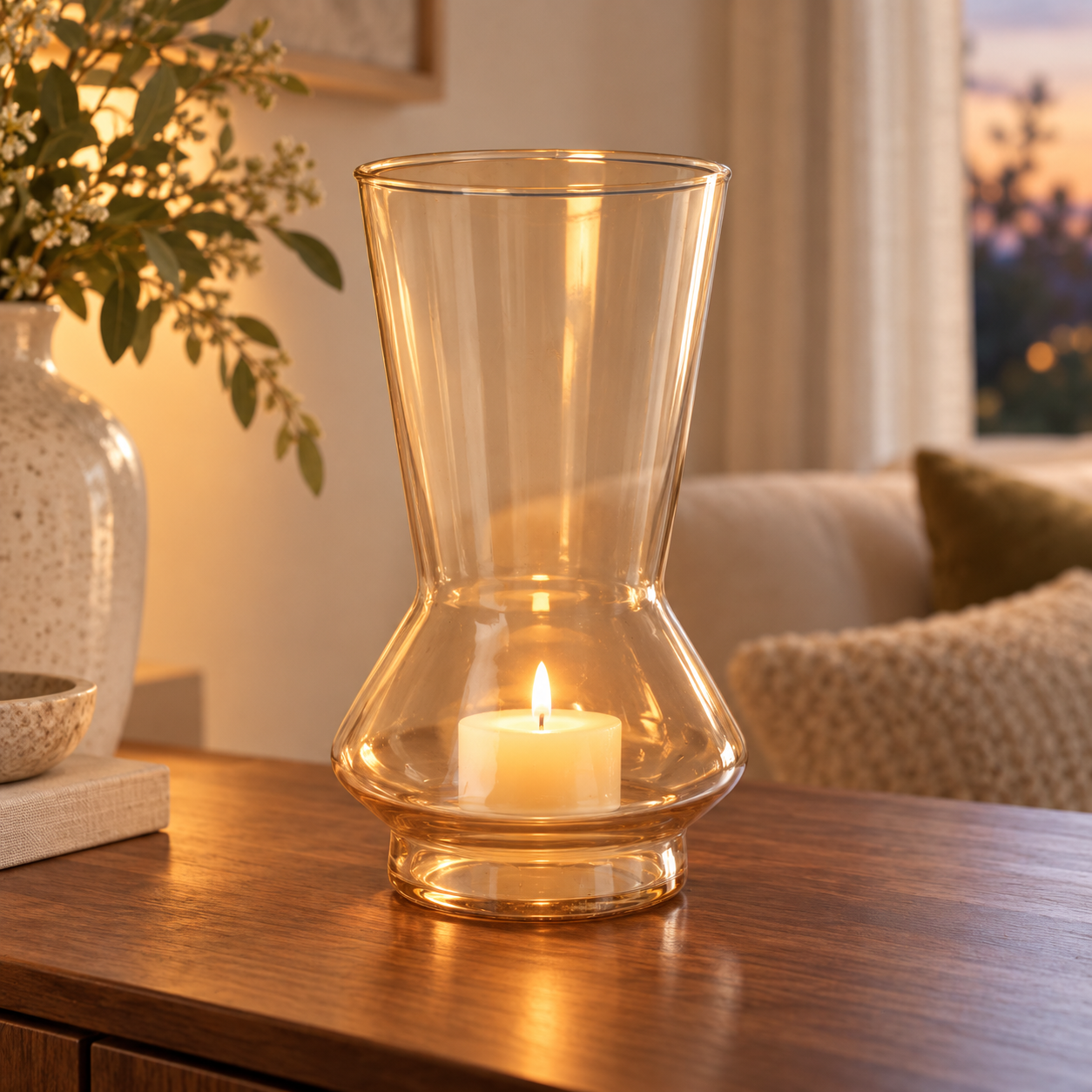 Crystal Glass Candle Holder Carafe Amber 10 X 19.5cm 1pc