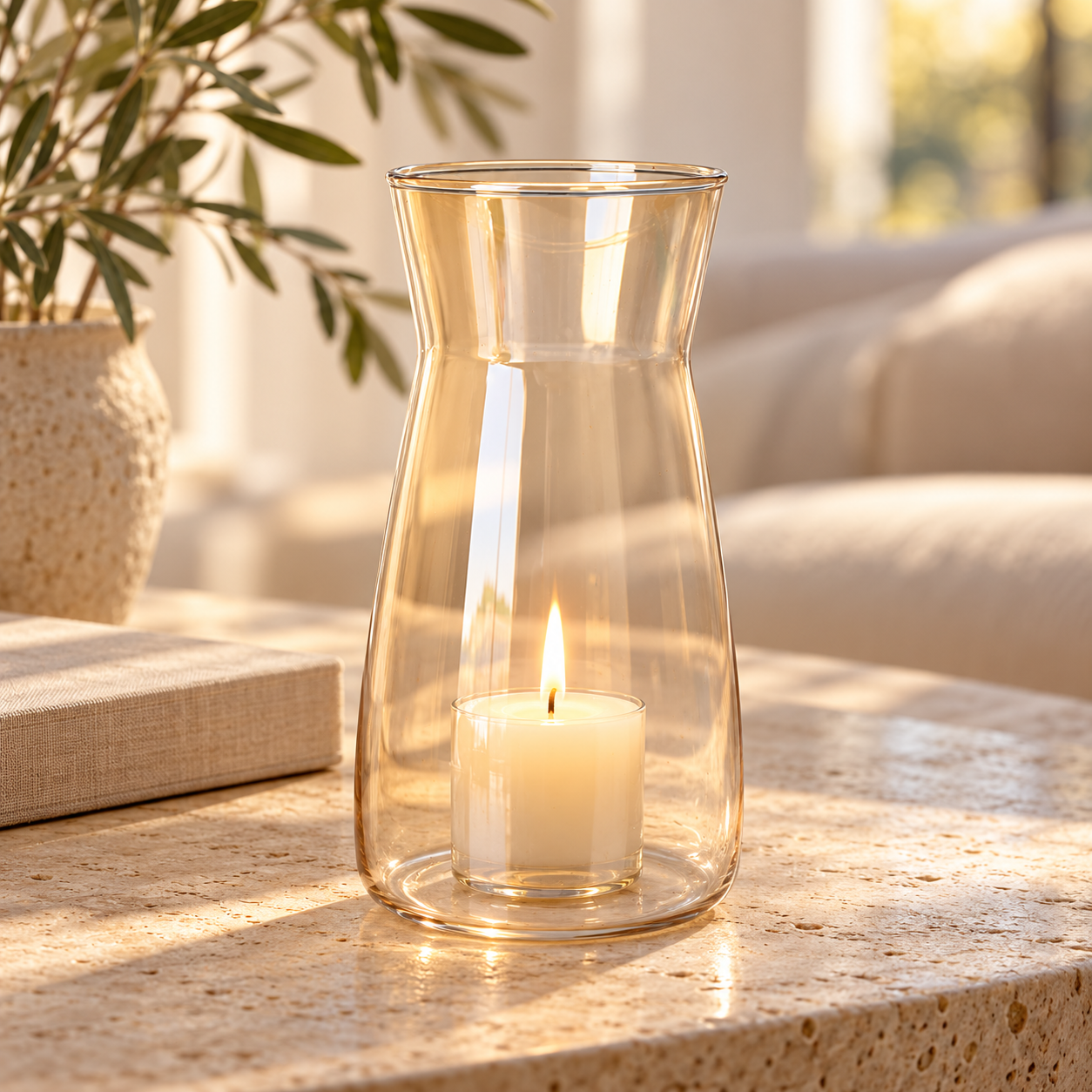 Crystal Glass Candle Holder Carafe Amber 10.5 X 20cm 1pc