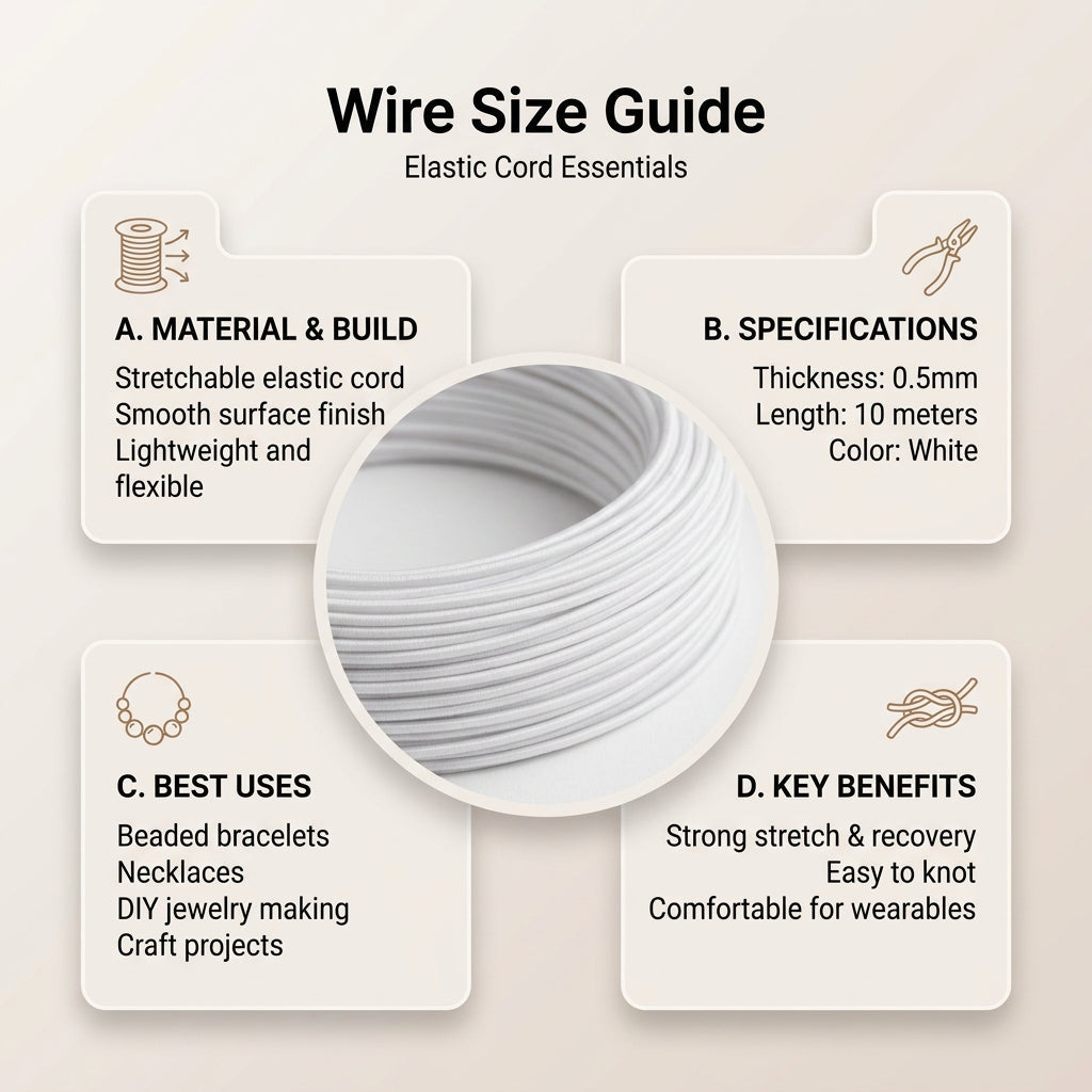 Elastic Wire 0.5Mm White 10Mtrs 1Pc Roll Ib