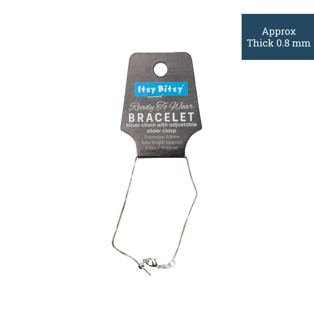 Ready-to-Wear Adjustable Box Chain Bracelet with Slider Clasp - Silver, Approx Thickness 0.8mm Length 19.05cm