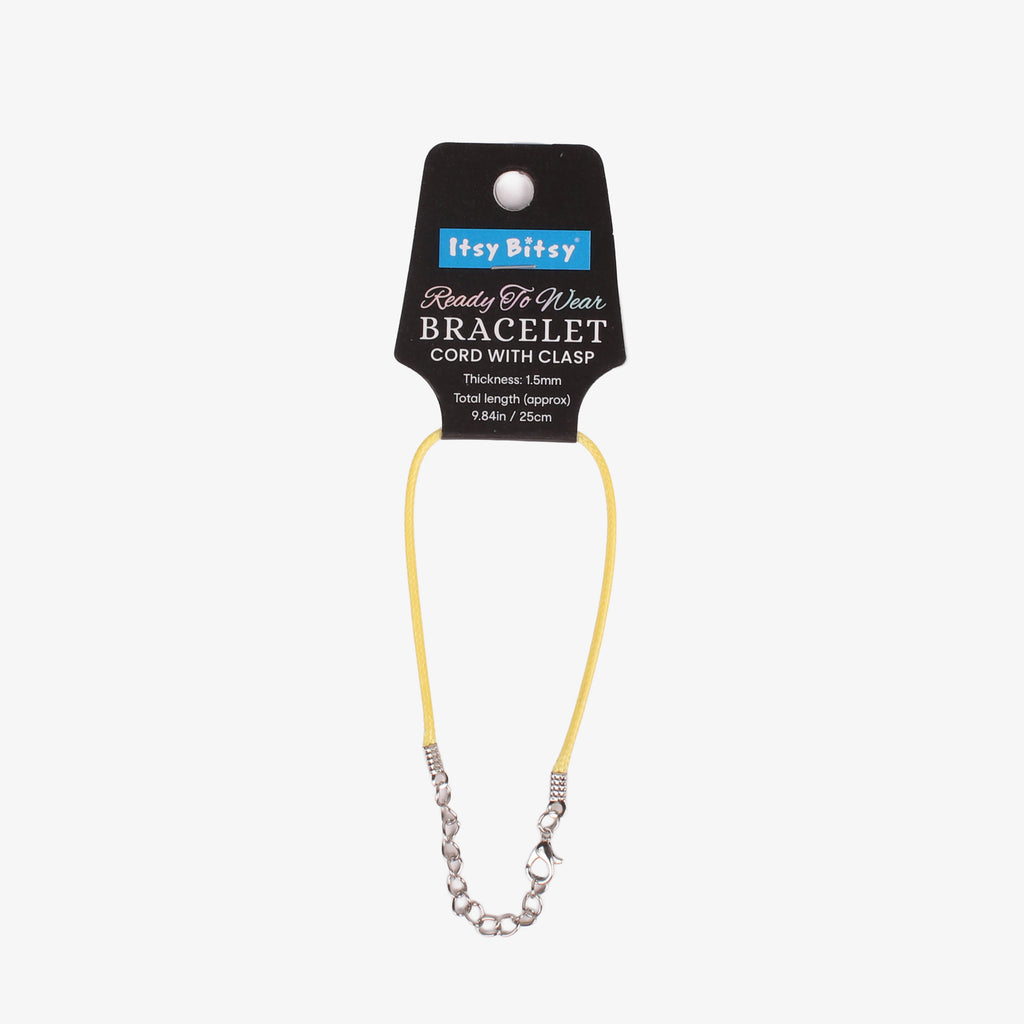 Ready-to-Wear Bracelet Cord With Clasp Bright Yellow, Approx Thickness 1.5mm Length 25cm