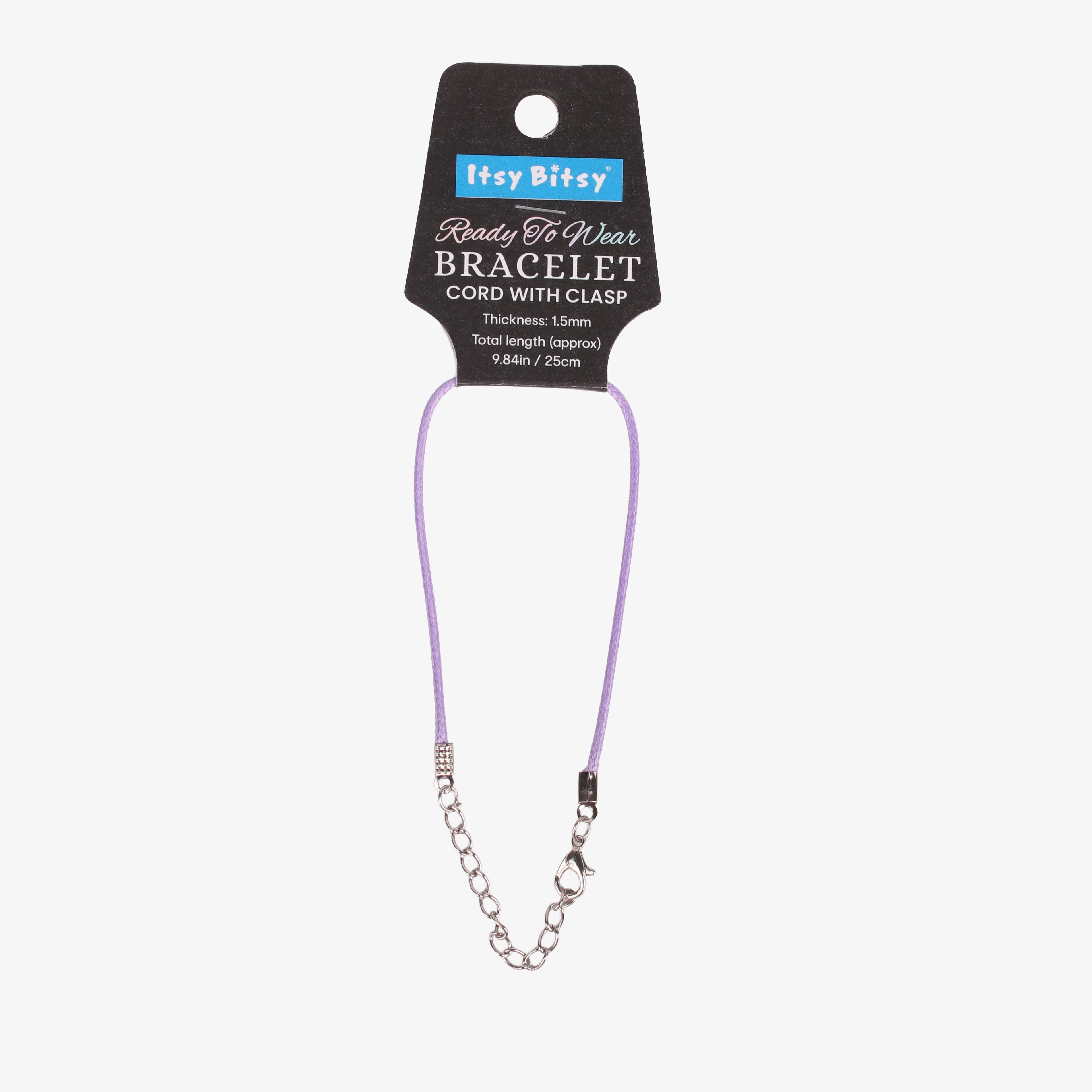 Ready-to-Wear Bracelet Cord With Clasp Lavender, Approx Thickness 1.5mm Length 25cm