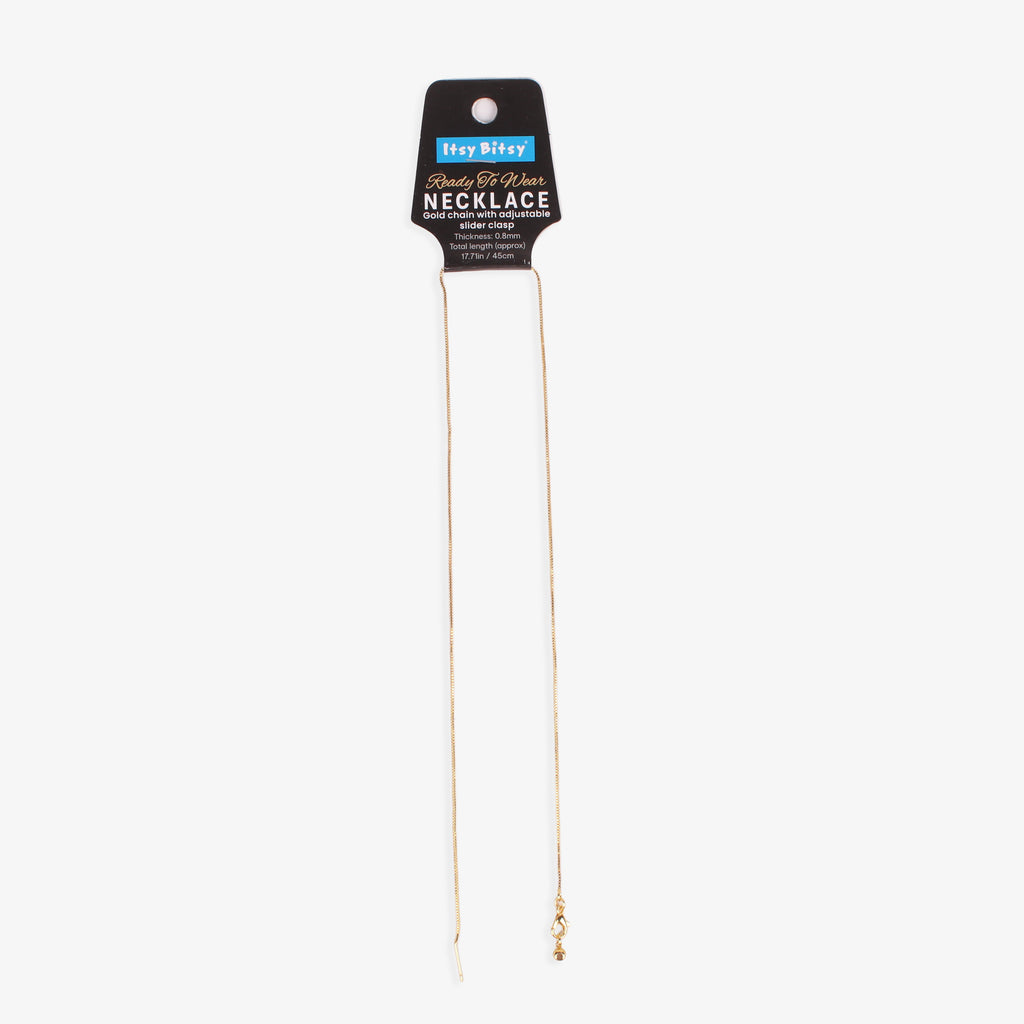 Ready-to-Wear Adjustable Box Chain Necklace with Slider Clasp - Gold, Approx Thickness 0.8mm Length 45cm