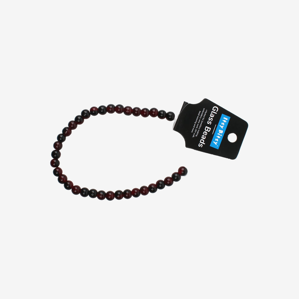 Glass Bead Round Dual Tone Maroon & Black 8mm 35beads 1string