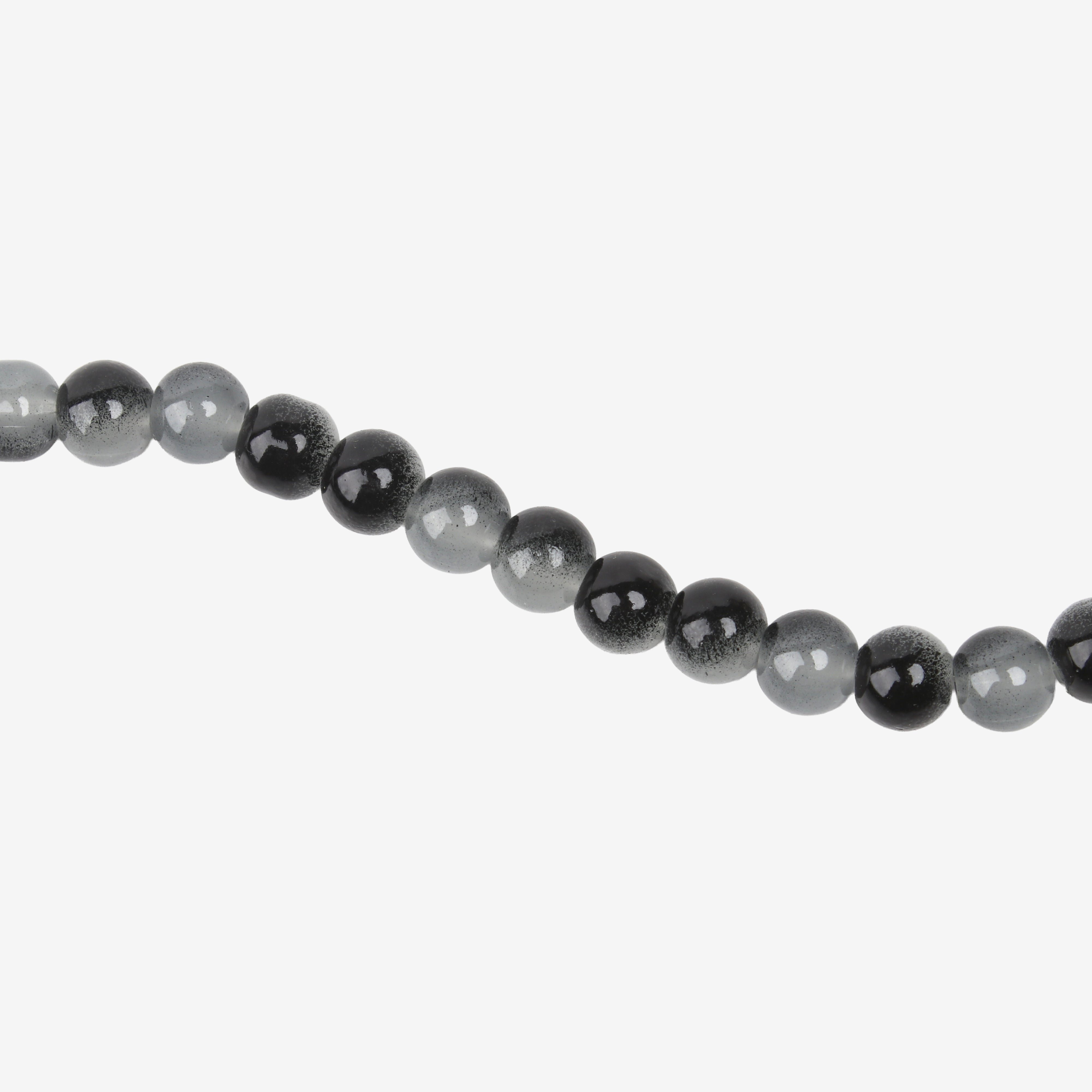 Glass Bead Round Dual Tone Black & Grey 8mm 35beads 1string