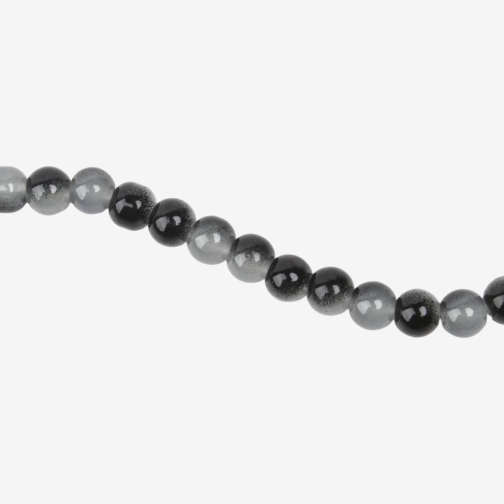 Glass Bead Round Dual Tone Black & Grey 8mm 35beads 1string