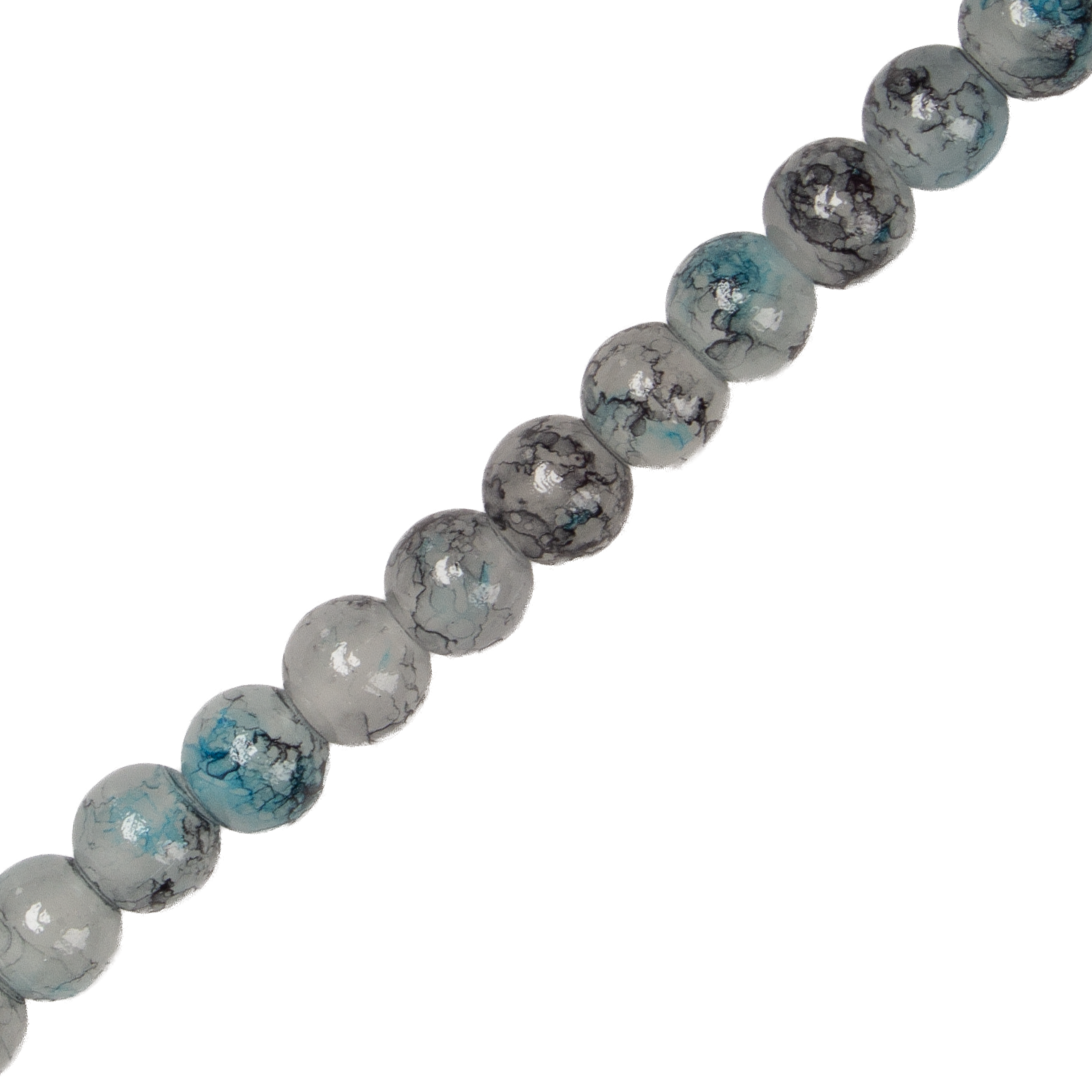 Glass Bead Round Dual Tone Black Grey 8mm 35beads 1string IB