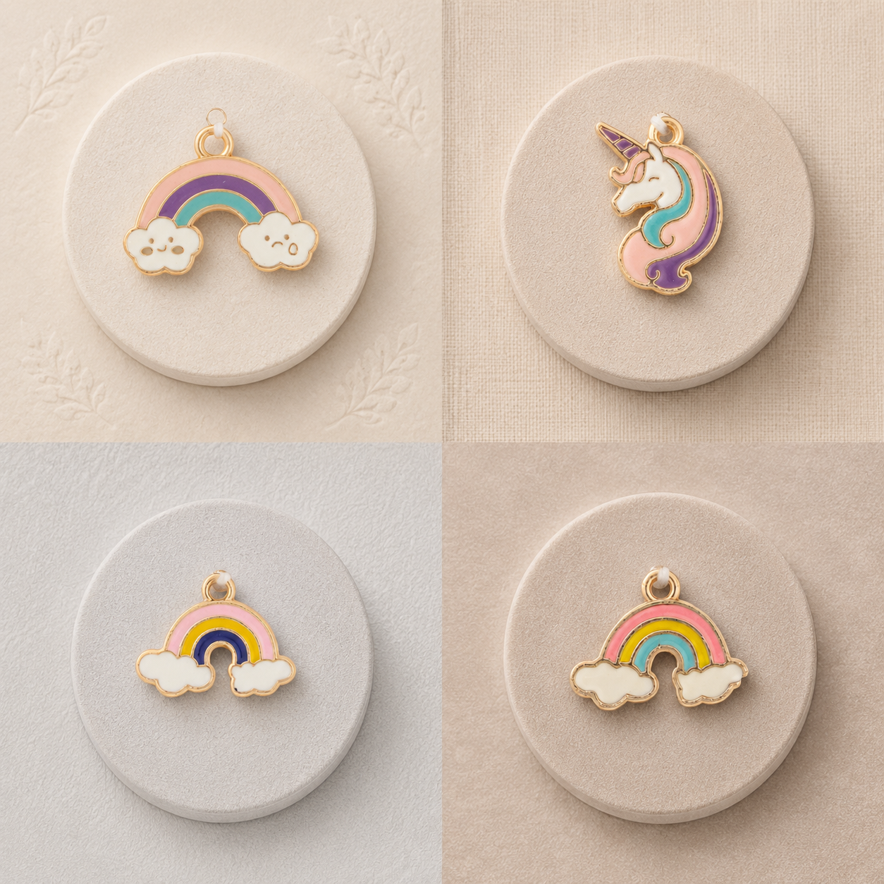 Enamel Metal Charms Rainbow Unicorn 4pc